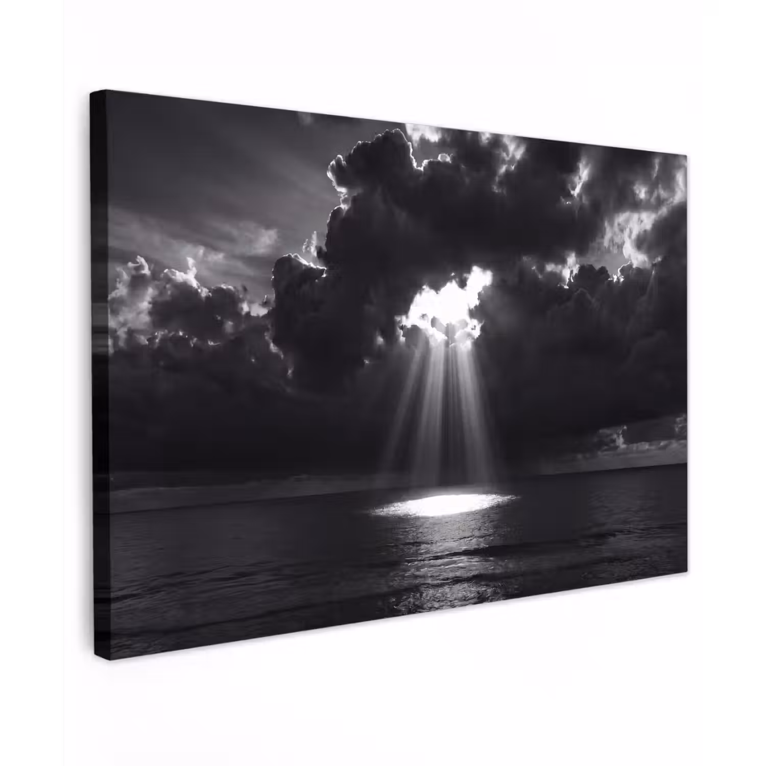 Licht - Wolken - Zee - Zwart-wit - Natuur Tuinposter op houten frame 2 cm dik klein -3d