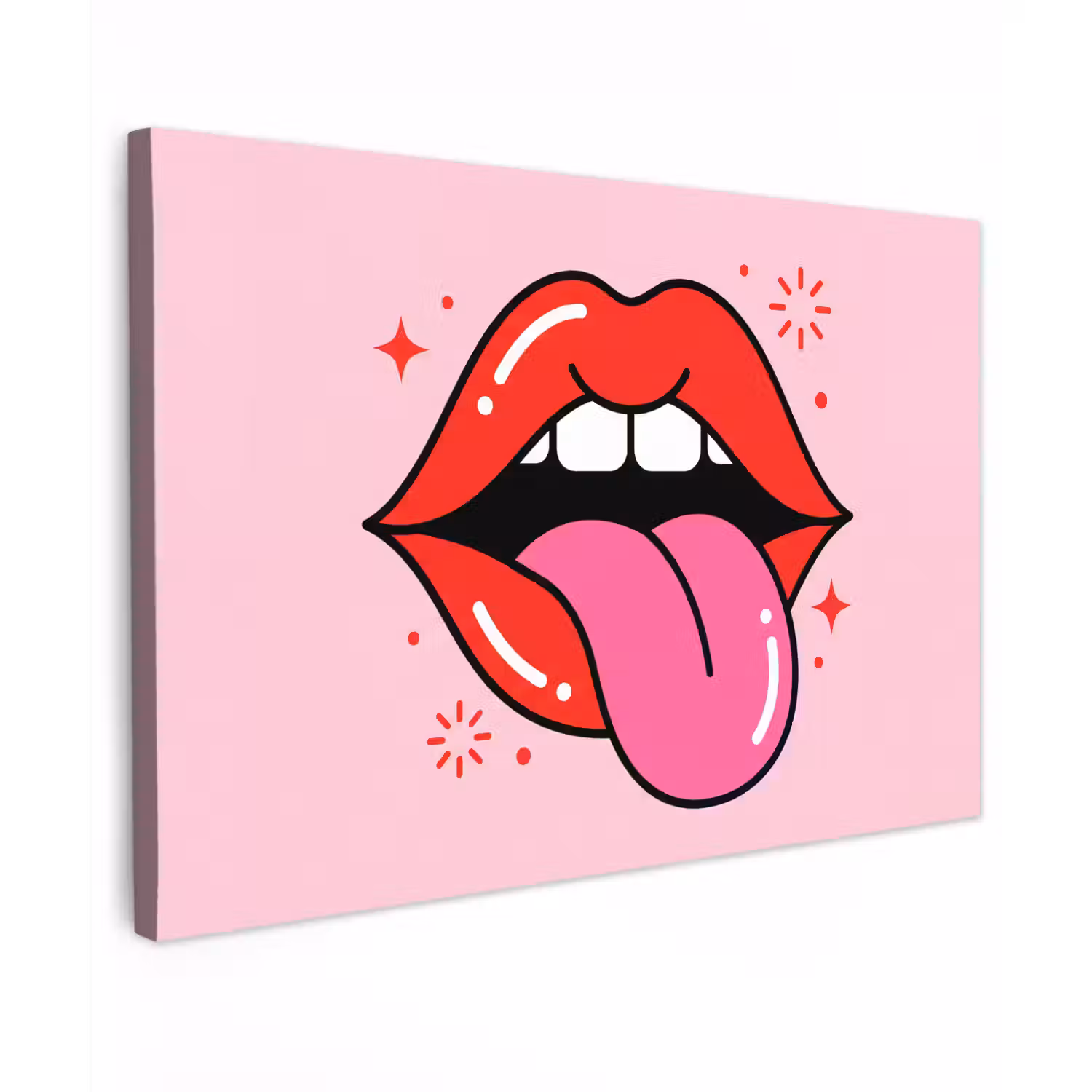 Lippen - Tong - Pop-art - Kleurrijk - Roze Tuinposter op houten frame 2 cm dik klein -3d