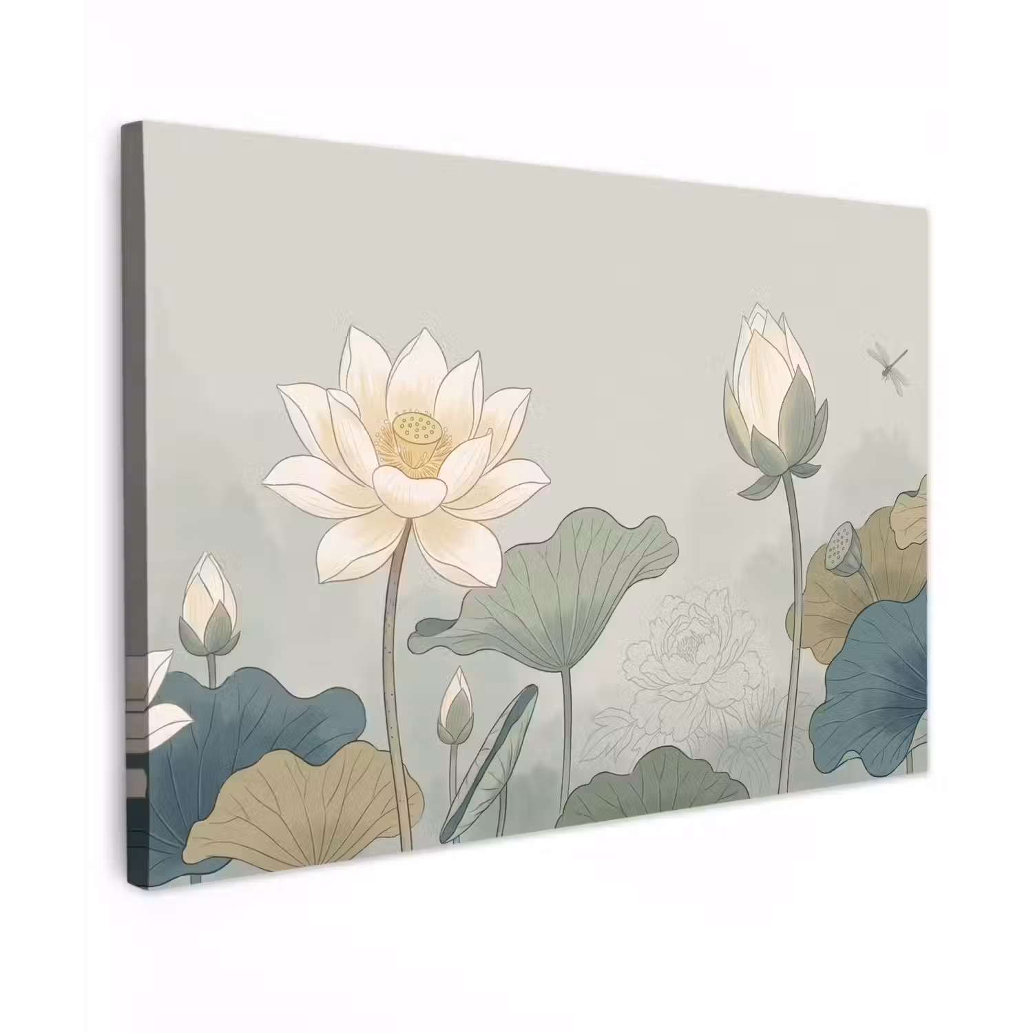 Lotus - Bloemen - Groen Tuinposter op houten frame 2 cm dik klein -3d
