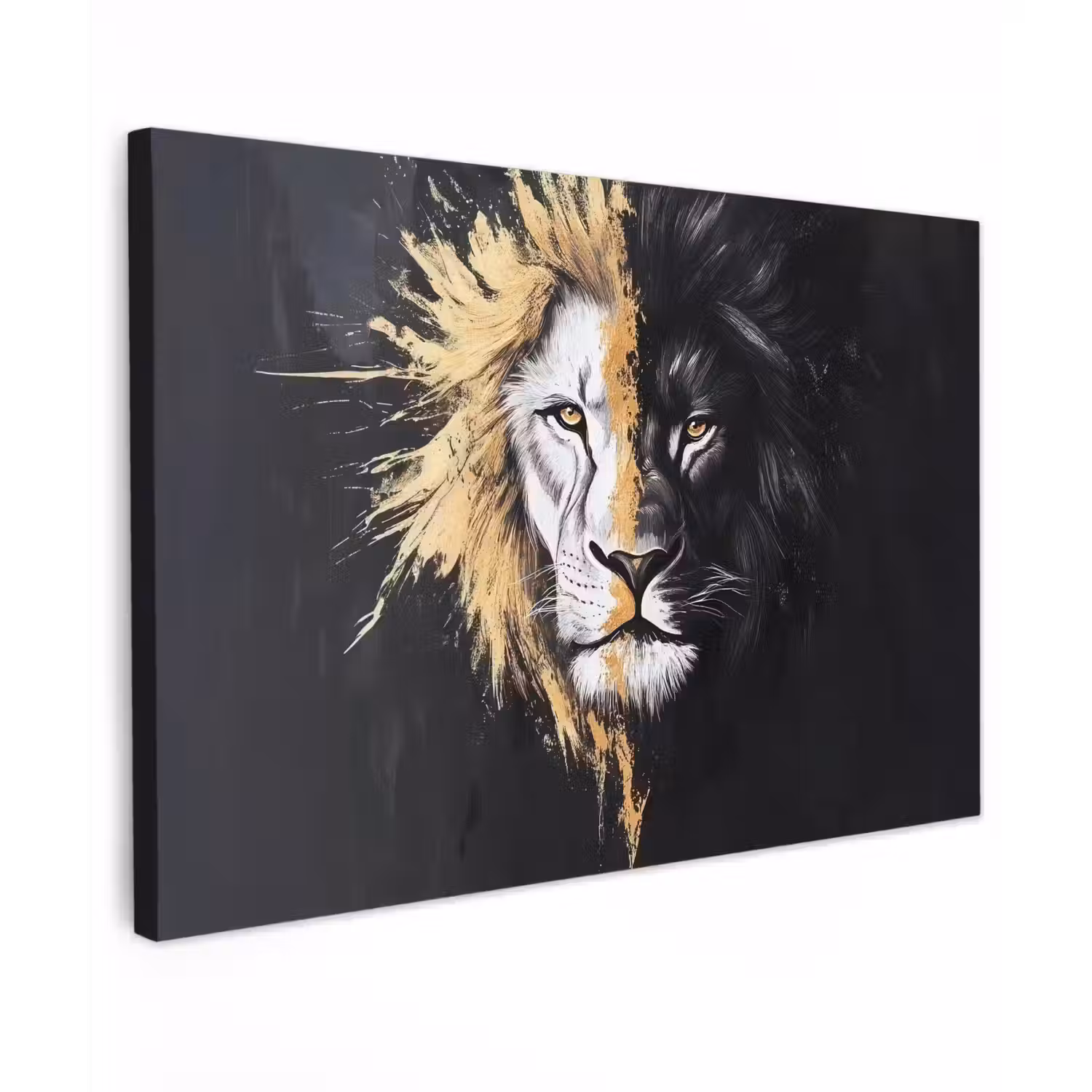 Leeuw - Gesplitst - Zwart - Lijn Tuinposter op houten frame 2 cm dik klein -3d