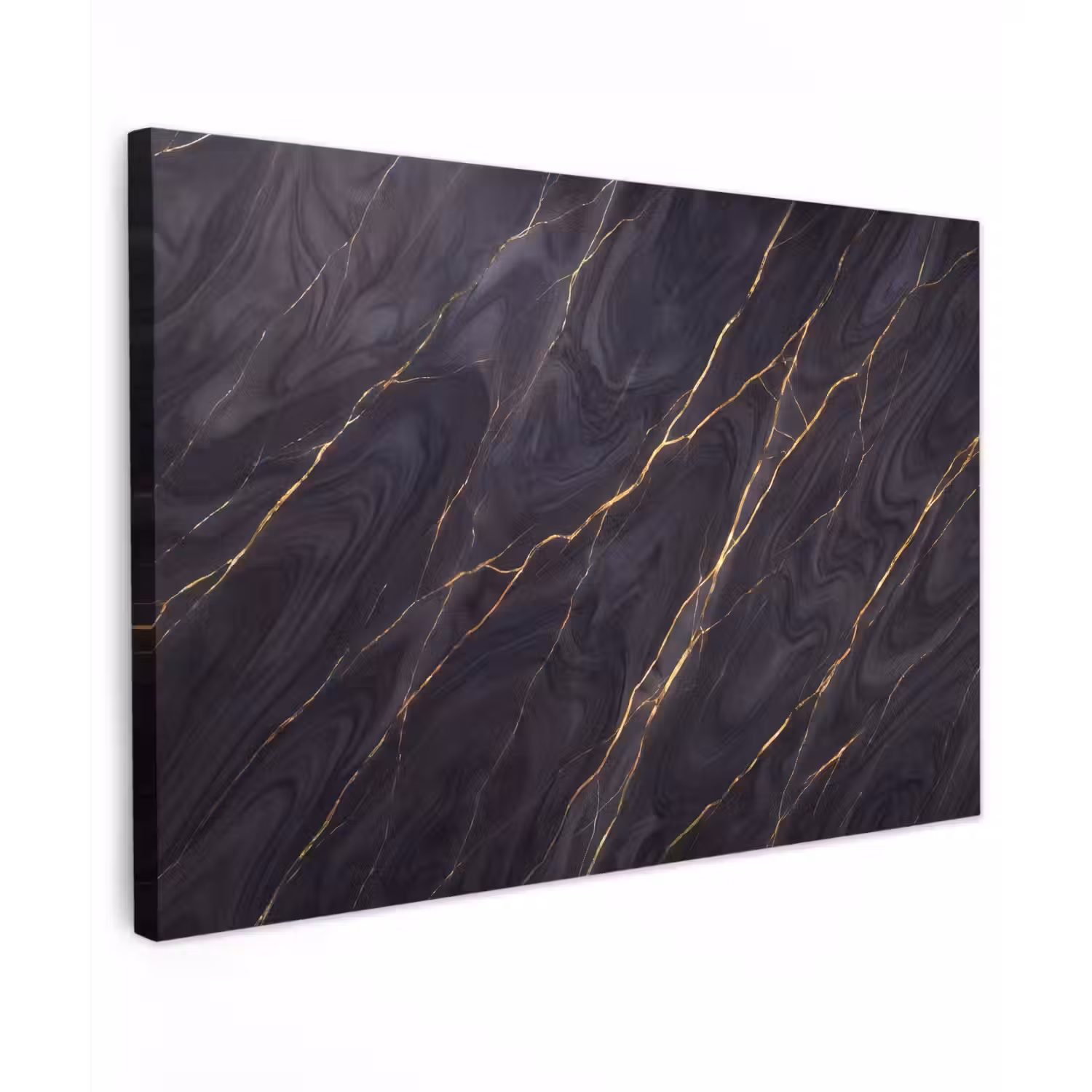 Marmer - Goudaders - Abstract - Modern - Zwart Tuinposter op houten frame 2 cm dik klein -3d