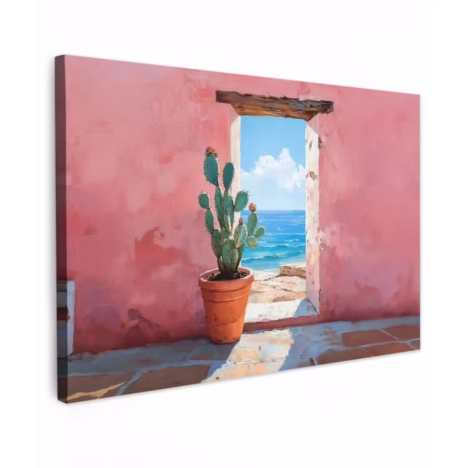 Zee - Roze - Cactus Tuinposter op houten frame 2 cm dik klein -3d