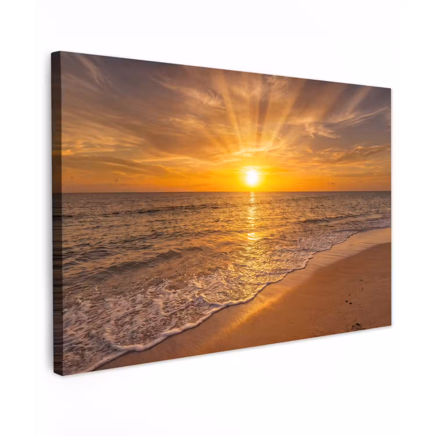 Zee - Zonsondergang - Golven - Kust - Oranje Tuinposter op houten frame 2 cm dik klein -3d
