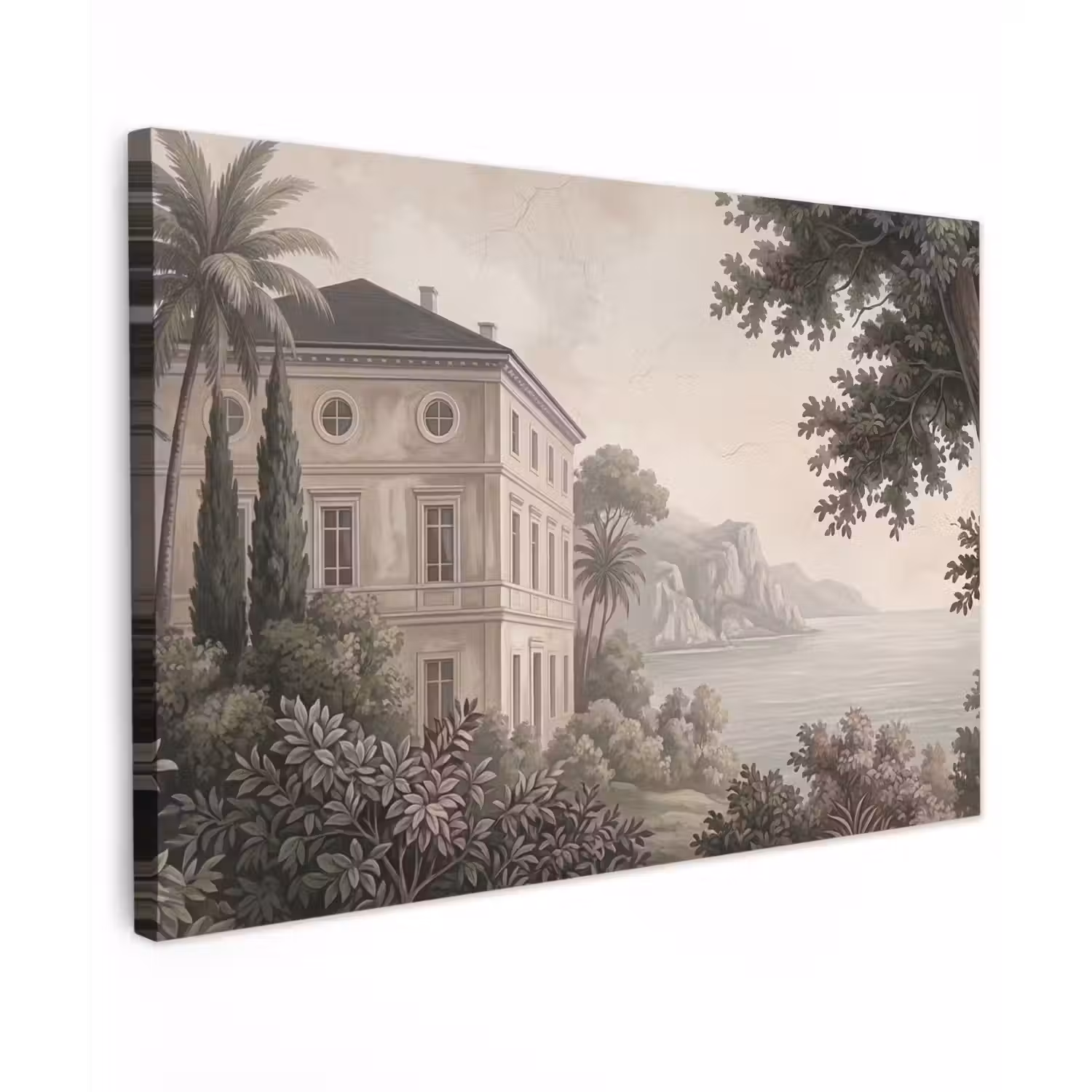 Zee - Villa - Beige Tuinposter op houten frame 2 cm dik klein -3d