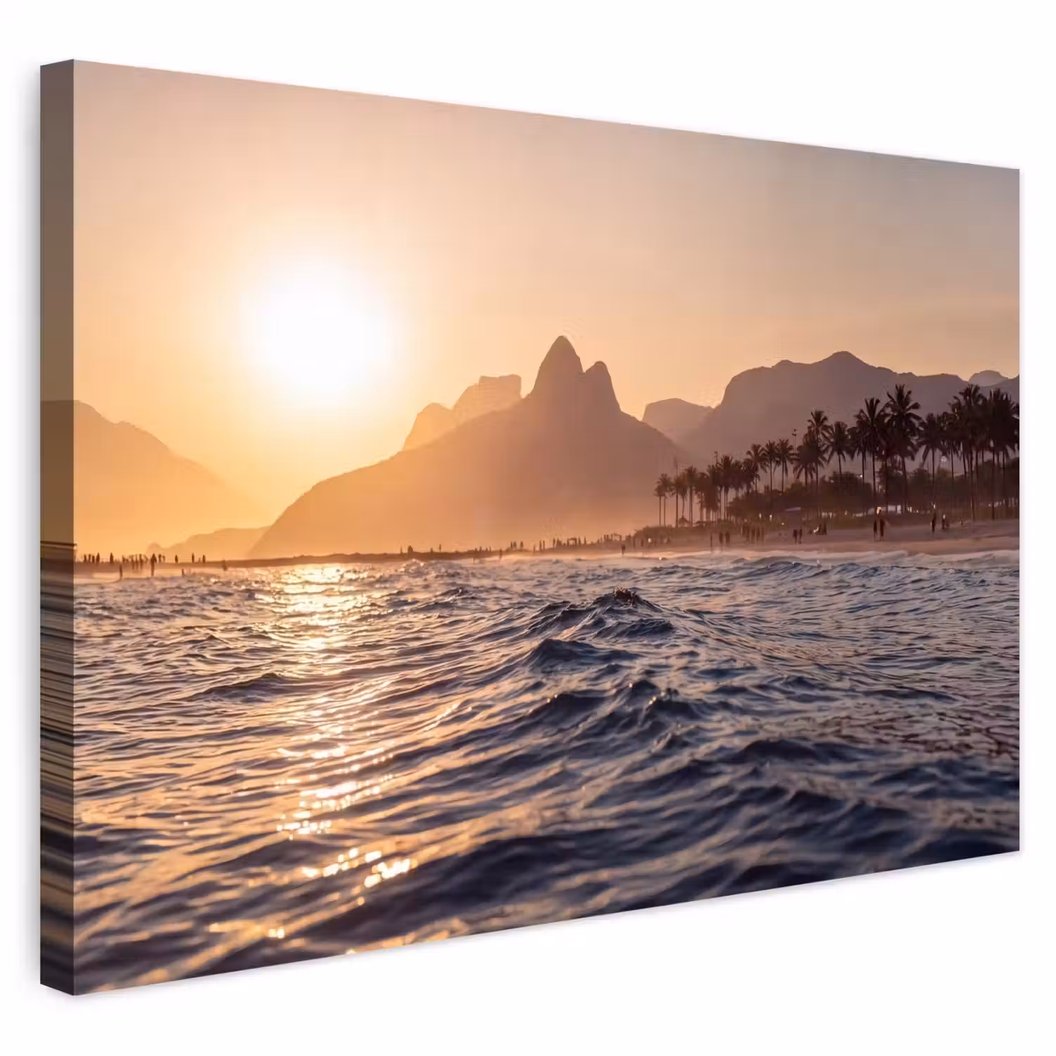 Zee - Golven - Zonsondergang - Kust - Goud Tuinposter op houten frame 2 cm dik klein -3d