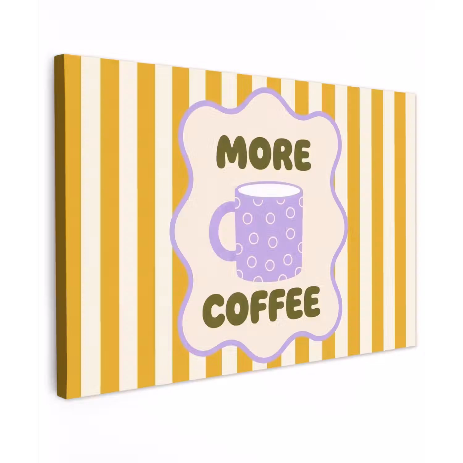 More coffee - Geel - Paars - Strepen - Mok Tuinposter op houten frame 2 cm dik klein -3d