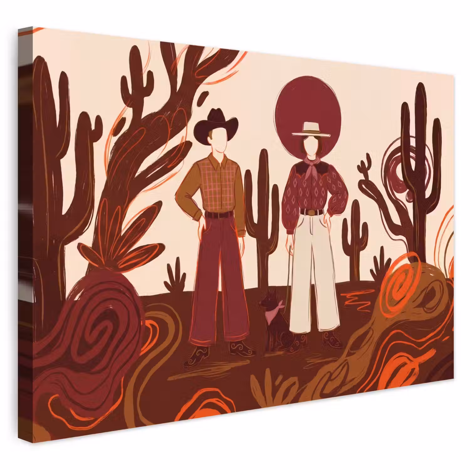 Mensen - Cowboykleding - Westerse stijl - Illustratie - Bruin Tuinposter op houten frame 2 cm dik klein -3d
