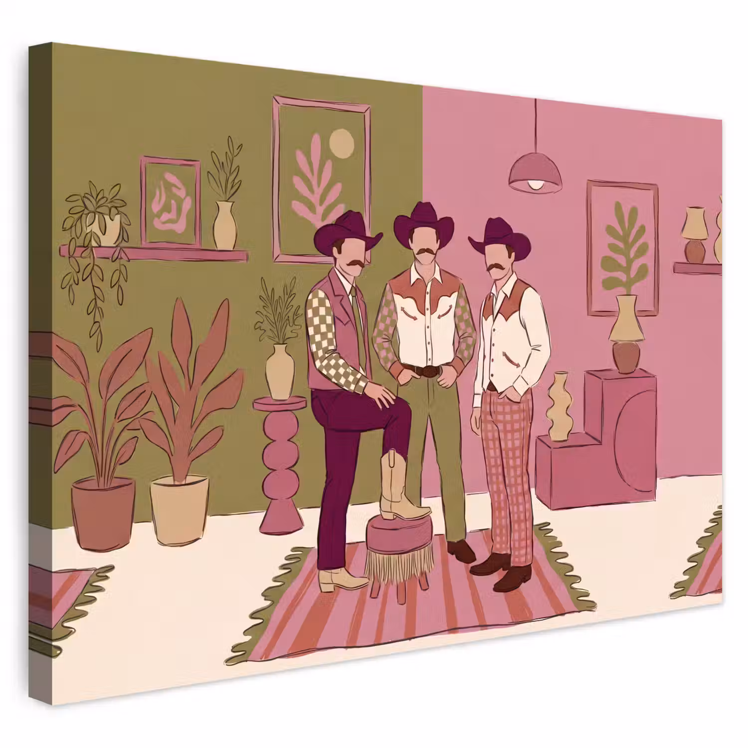 Mensen - Mannen - Hoeden - Retro - Interieur Tuinposter op houten frame 2 cm dik klein -3d