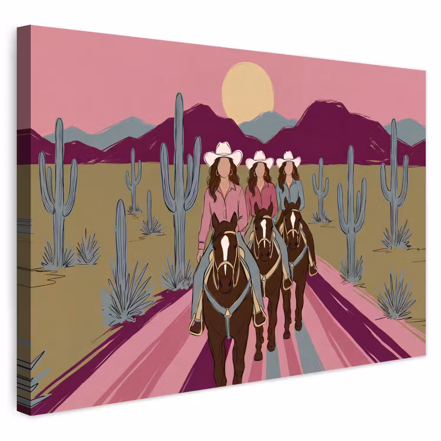 Mensen - Paard - Woestijn - Abstract - Roze Tuinposter op houten frame 2 cm dik klein -3d