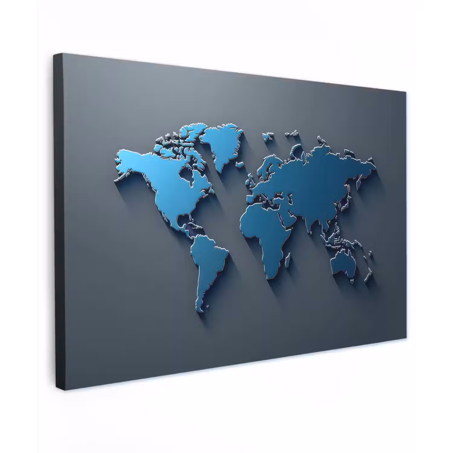 Metallic - Blauw - Wereldkaart - 3D Tuinposter op houten frame 2 cm dik klein -3d