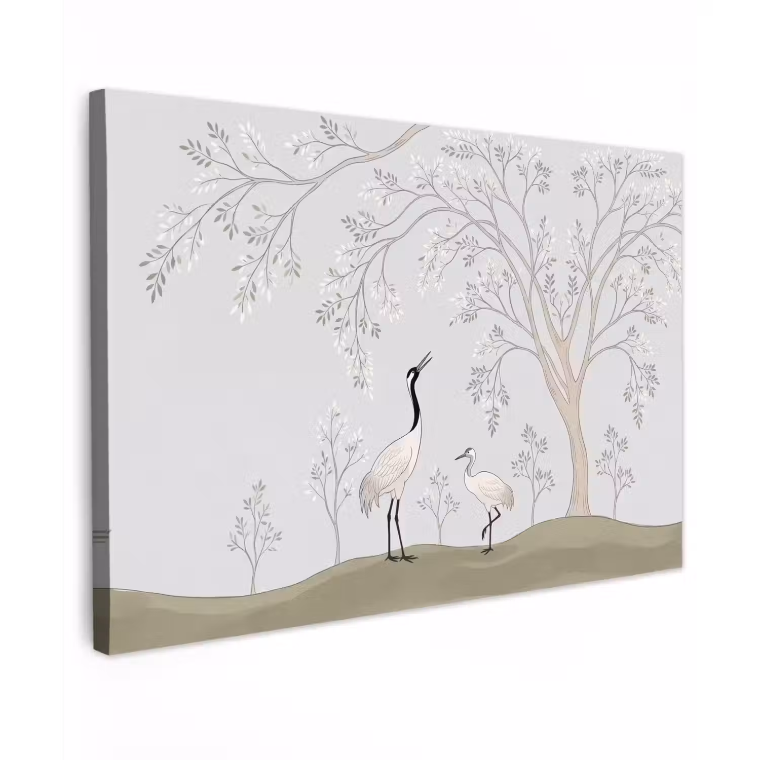Minimalistisch - Kraanvogels - Blauw Tuinposter op houten frame 2 cm dik klein -3d