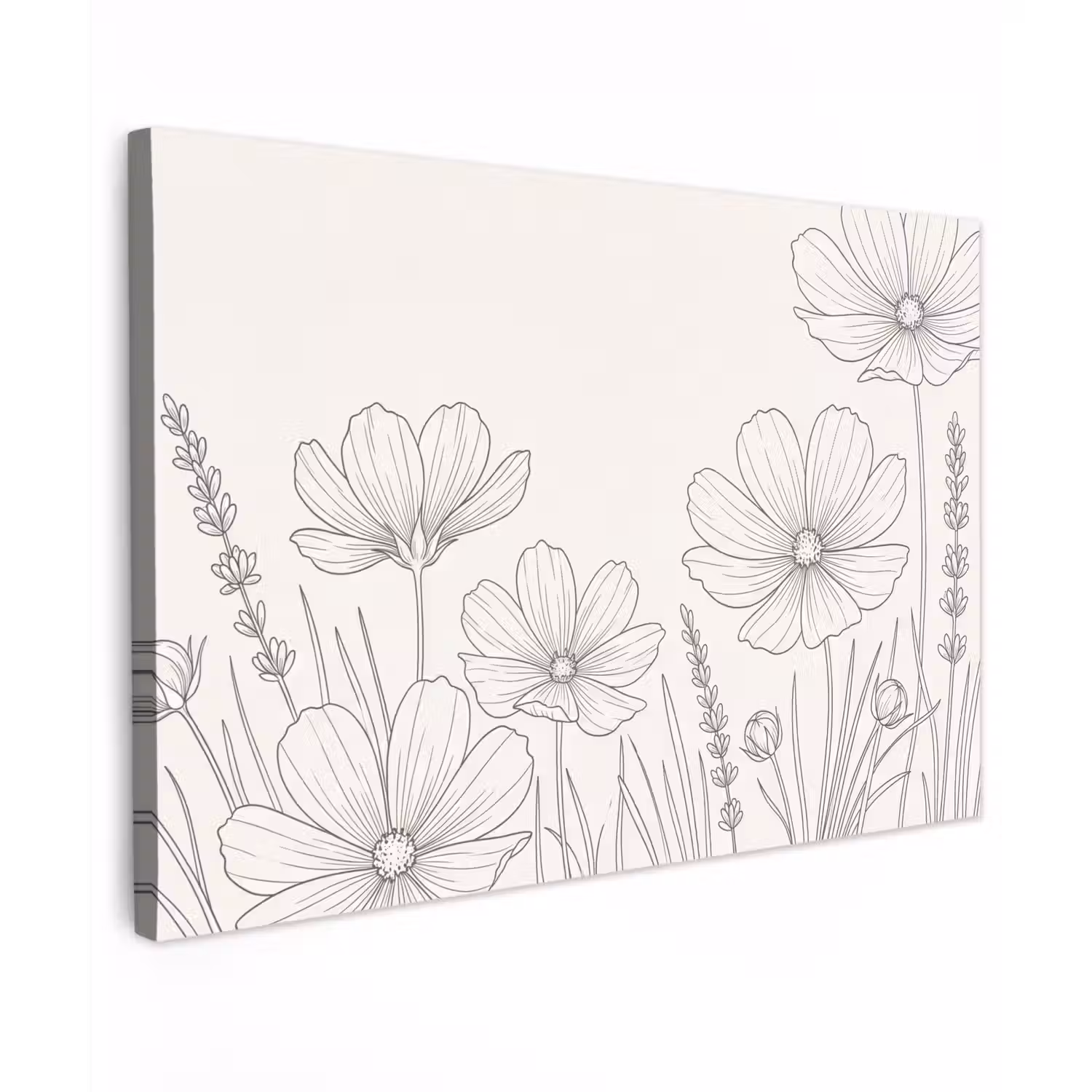 Minimalistisch - Modern - Bloemen - Beige Tuinposter op houten frame 2 cm dik klein -3d