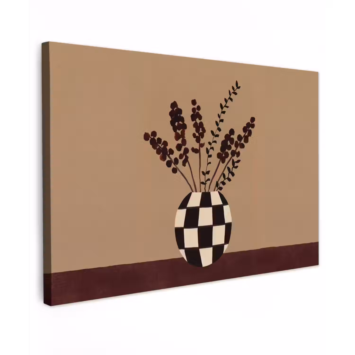 Minimalistisch - Vaas - Bloemen - Bruin Tuinposter op houten frame 2 cm dik klein -3d
