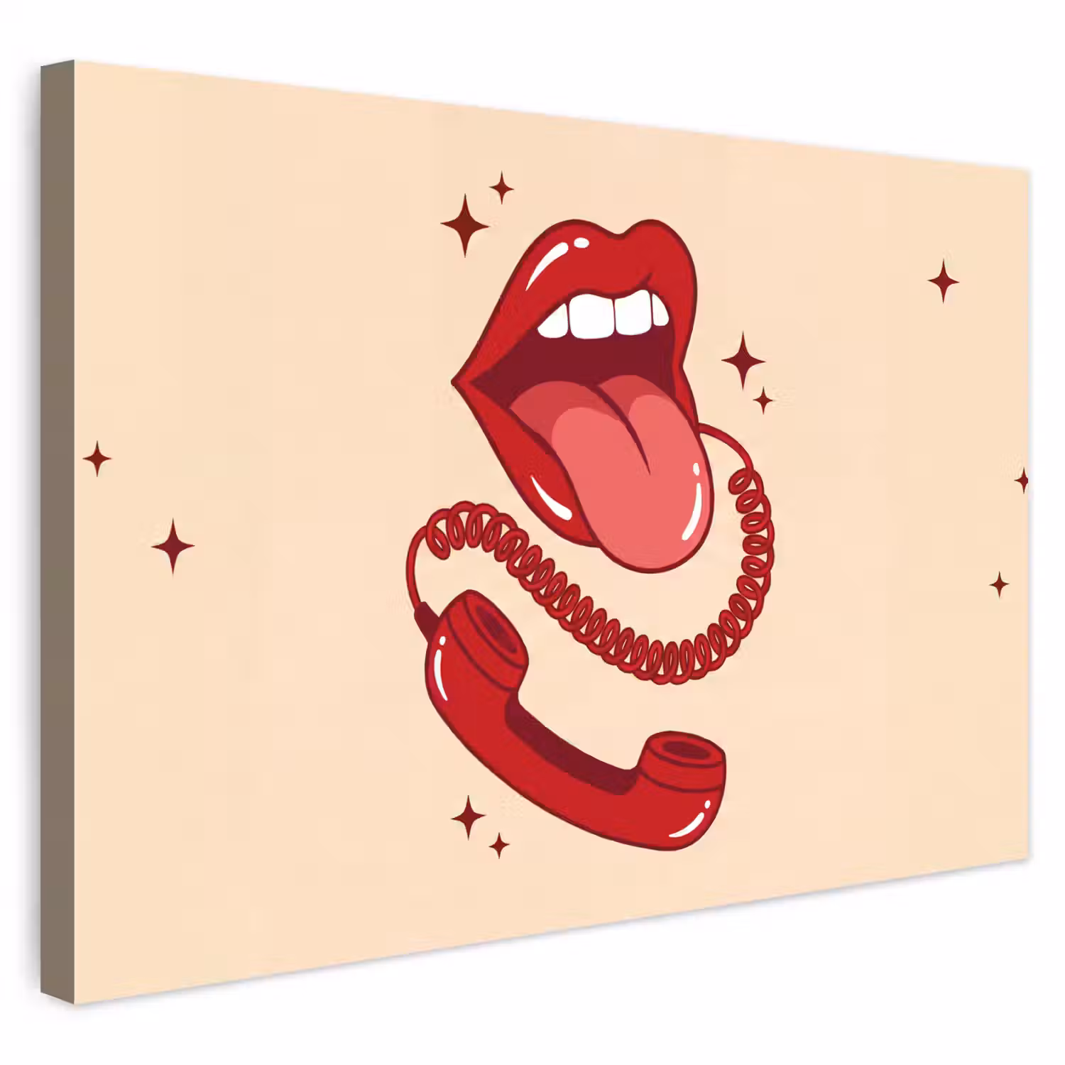 Mond - Telefoon - Popart - Rood - Illustratie Tuinposter op houten frame 2 cm dik klein -3d