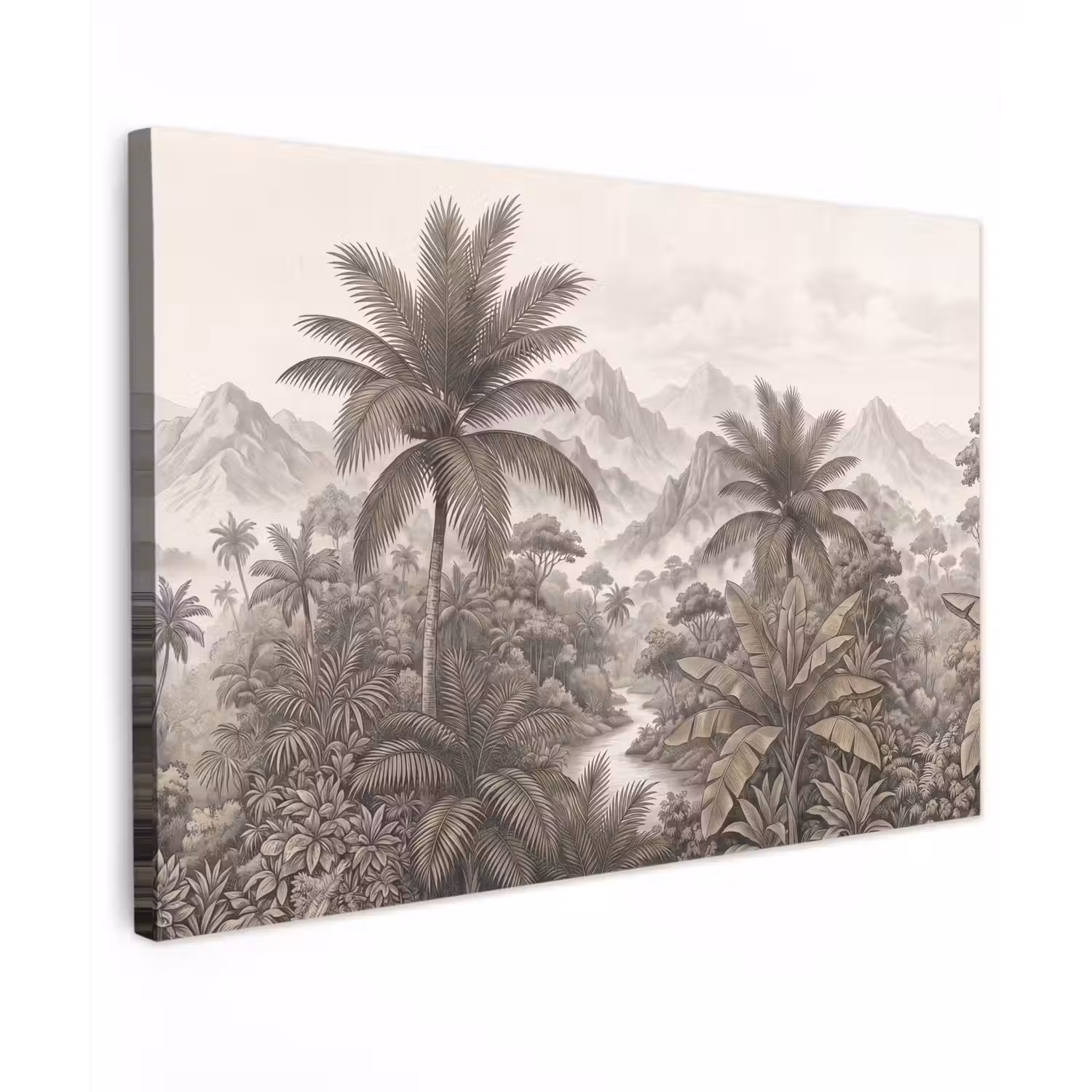 Natuur - Bergen - Rivier - Tropisch - Vintage Tuinposter op houten frame 2 cm dik klein -3d