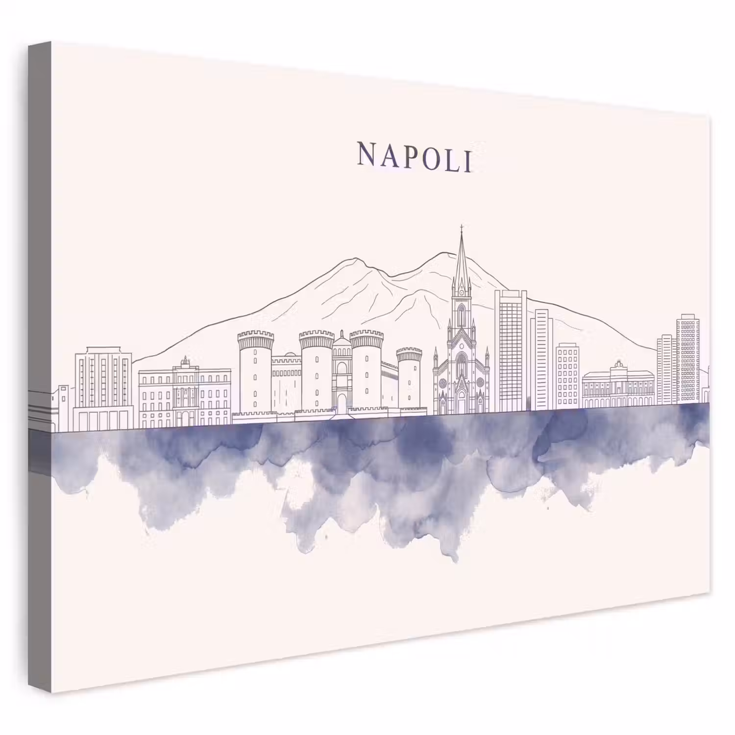 Napels - Skyline - Italie - Lijntekening - Aquarel Tuinposter op houten frame 2 cm dik klein -3d