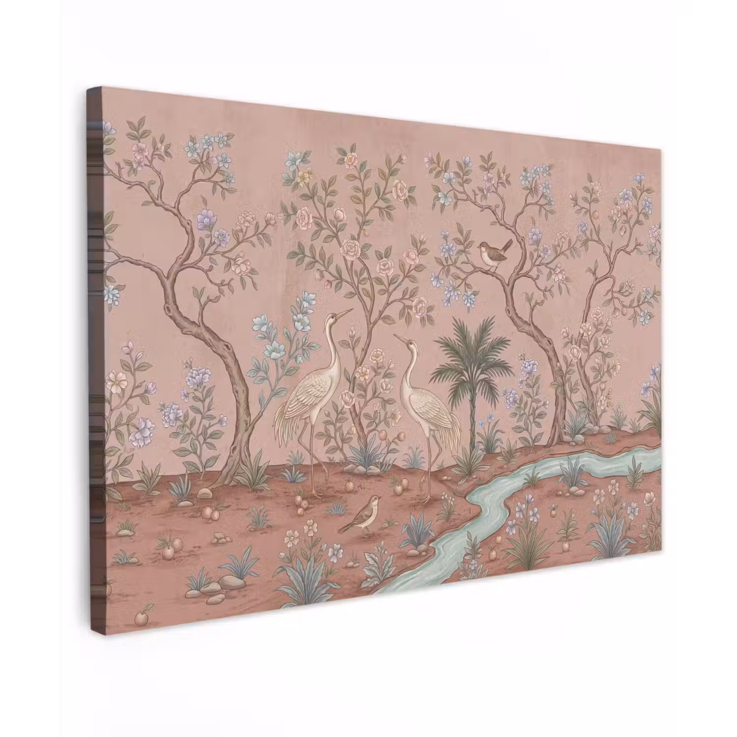 Nostalgisch - Reigers - Roze Tuinposter op houten frame 2 cm dik klein -3d