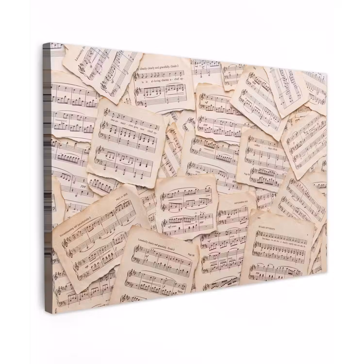 Bladmuziek - Oud - Noten - Vintage - Beige Tuinposter op houten frame 2 cm dik klein -3d