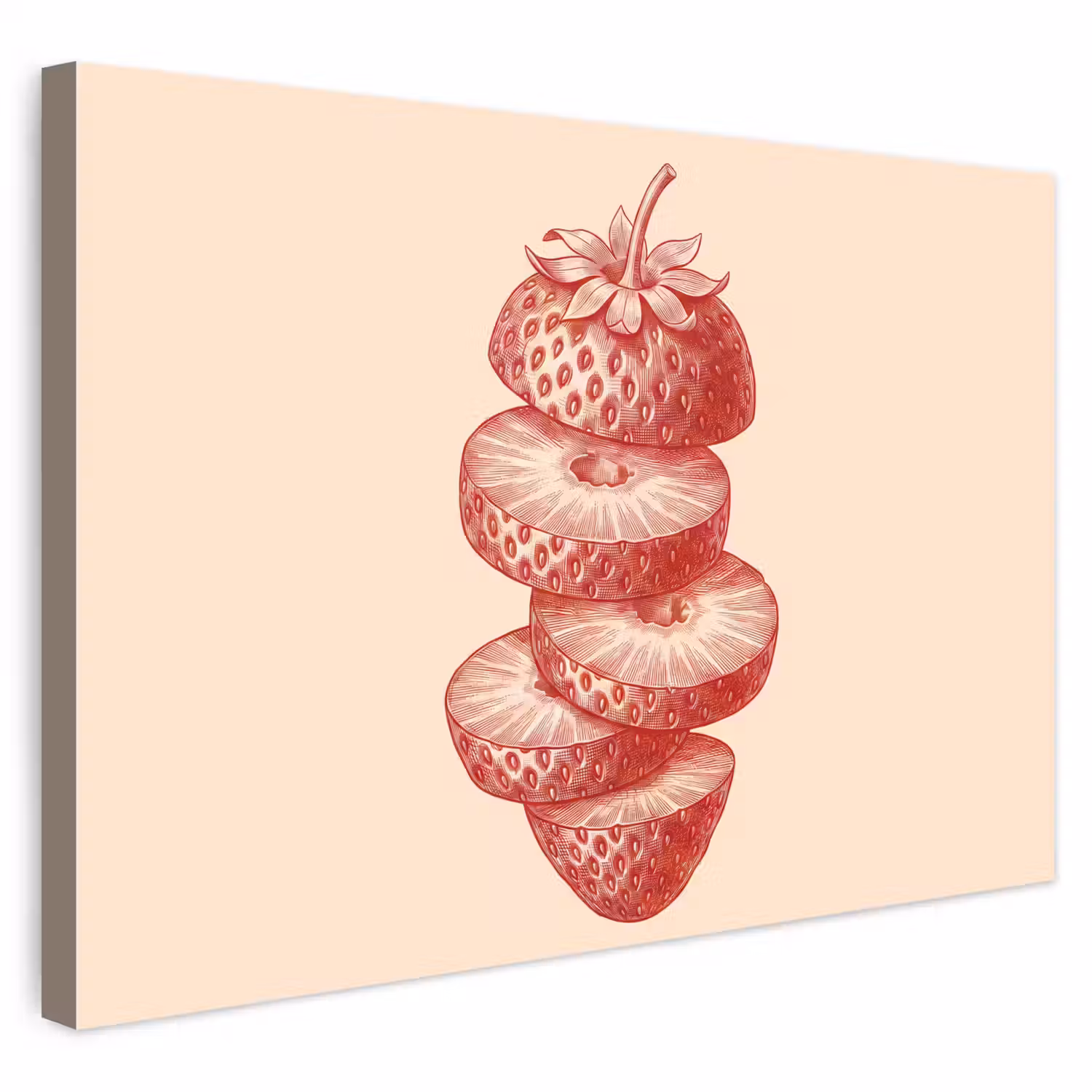 Fruit - Gesneden - Illustratie - Rood - Vintage Tuinposter op houten frame 2 cm dik klein -3d