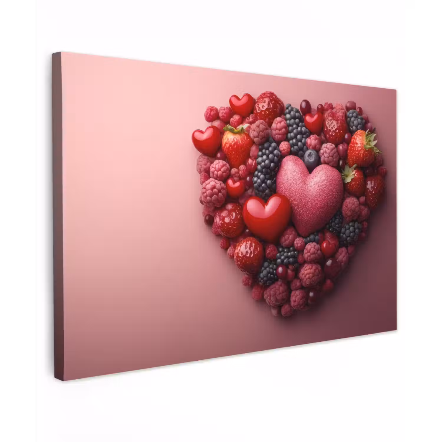 Fruit - Hartjes - Aardbeien - Frambozen - Bosbessen Tuinposter op houten frame 2 cm dik klein -3d