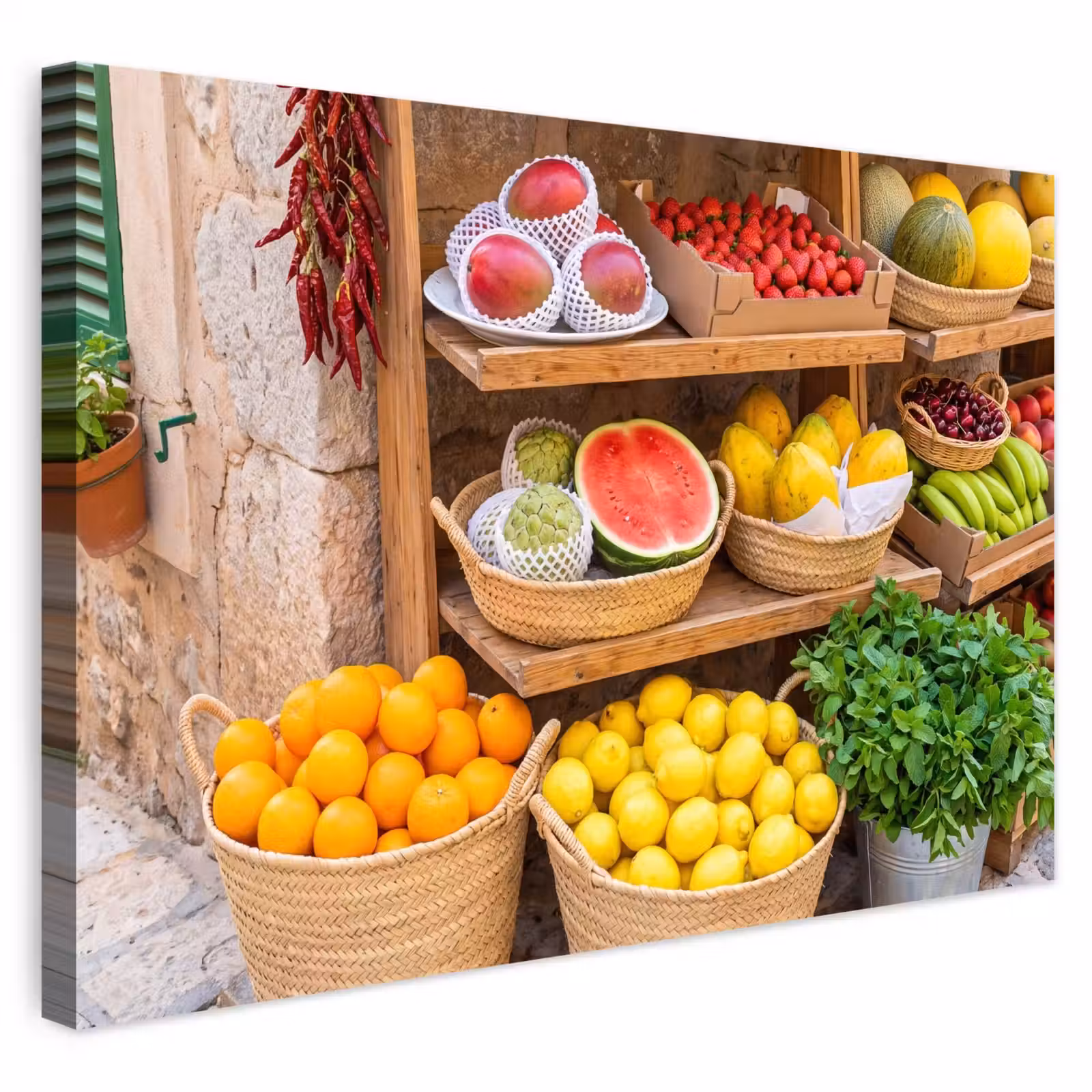 Outdoor Leinwand - Obst – Markt – Frisch - Fruit - Markt - Vers Tuinposter op houten frame 2 cm dik klein
