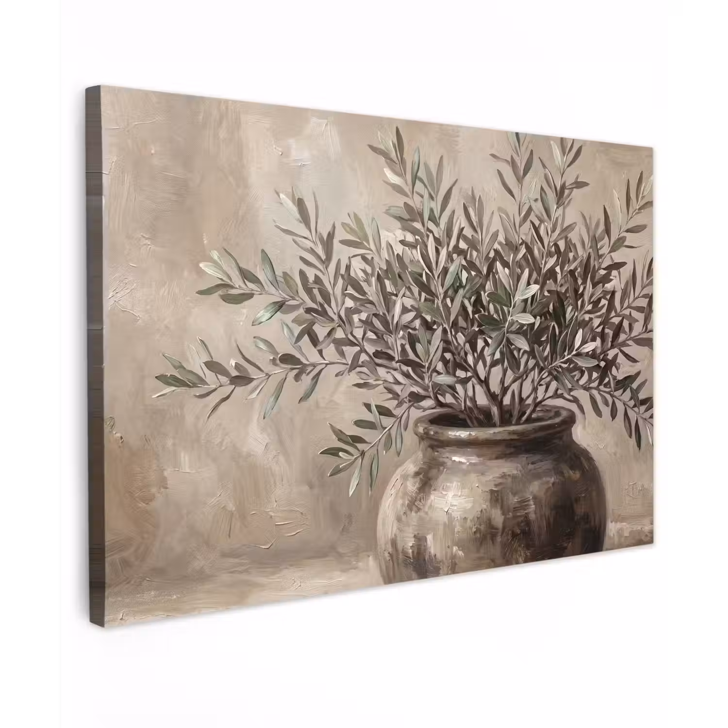 Olijfplant - Aardenpot - Abstract - Beige Tuinposter op houten frame 2 cm dik klein -3d
