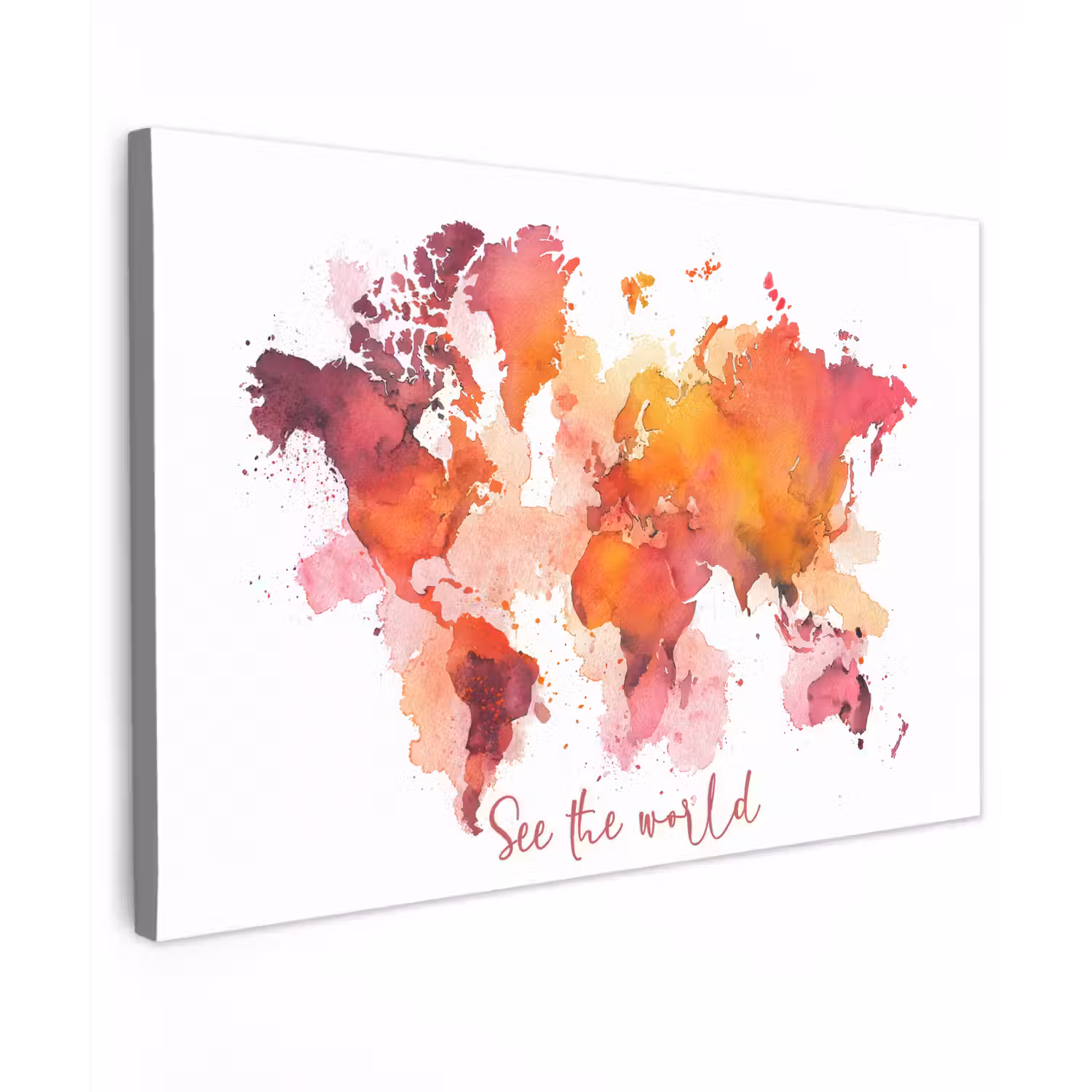 Oranje - Aquarel - Quote - Wereldkaart Tuinposter op houten frame 2 cm dik klein -3d