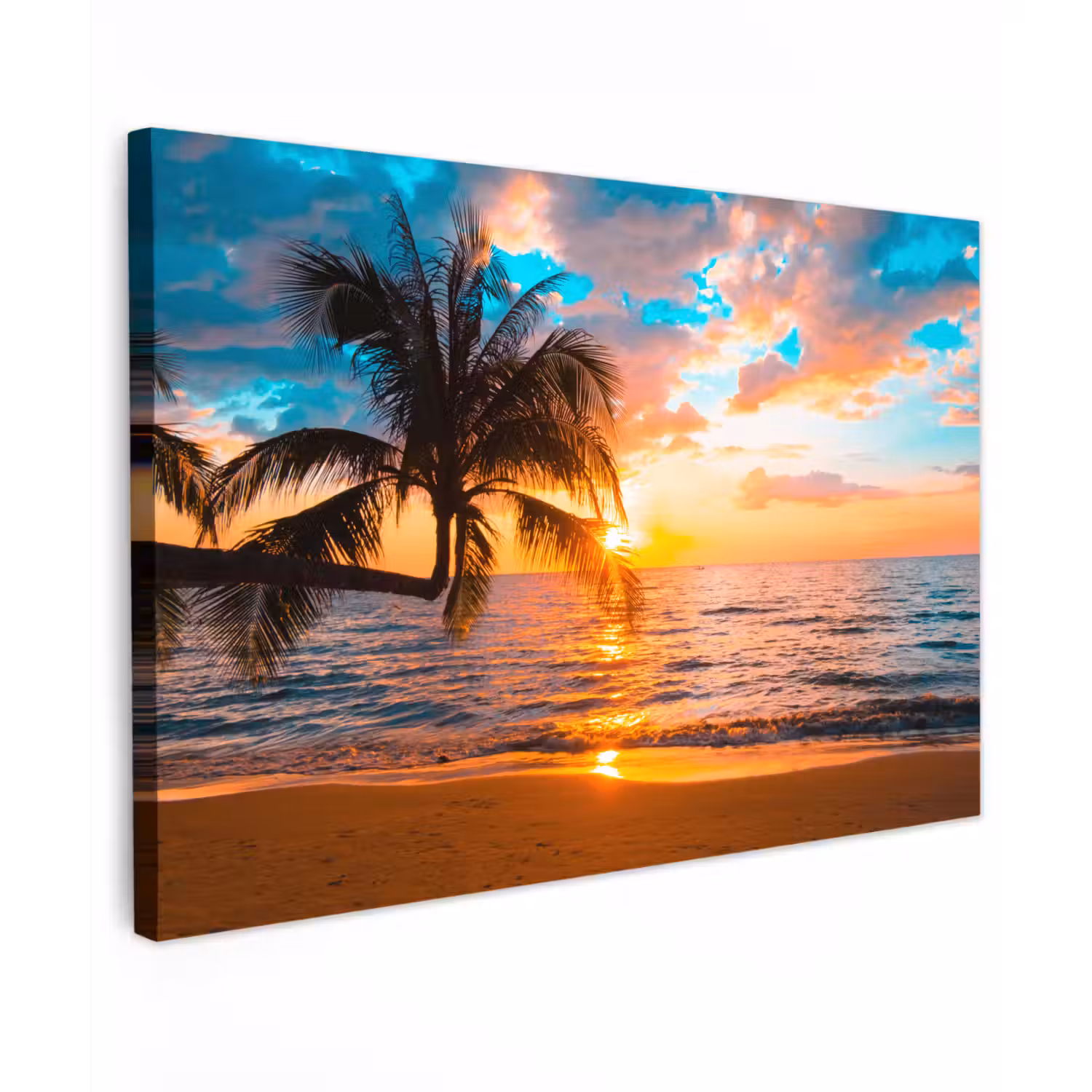 Palm - Zonsondergang - Horizon - Strand - Zee - Tropisch Tuinposter op houten frame 2 cm dik klein -3d