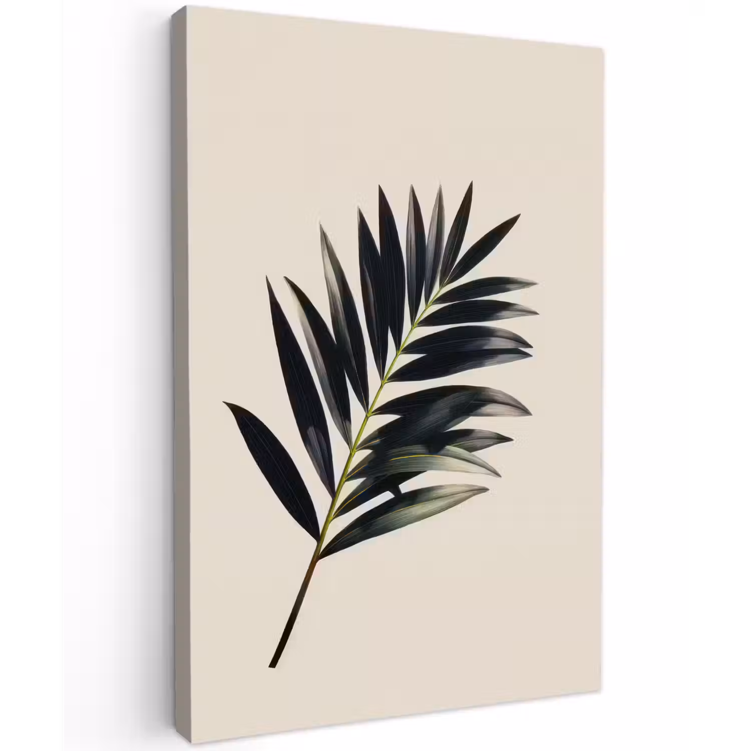 Palmblad - Subtiel - Groen - beige Tuinposter op houten frame 2 cm dik klein -3d
