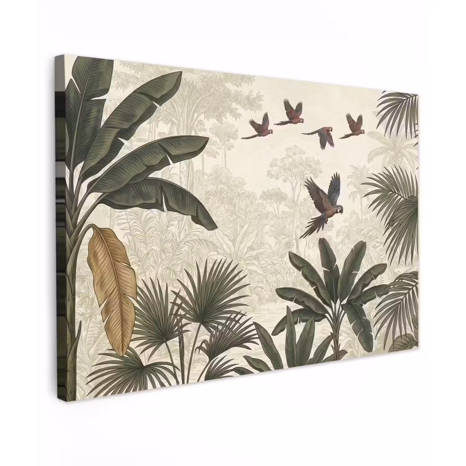 Papagaaien - Jungle - Tropisch - Green Tuinposter op houten frame 2 cm dik klein -3d