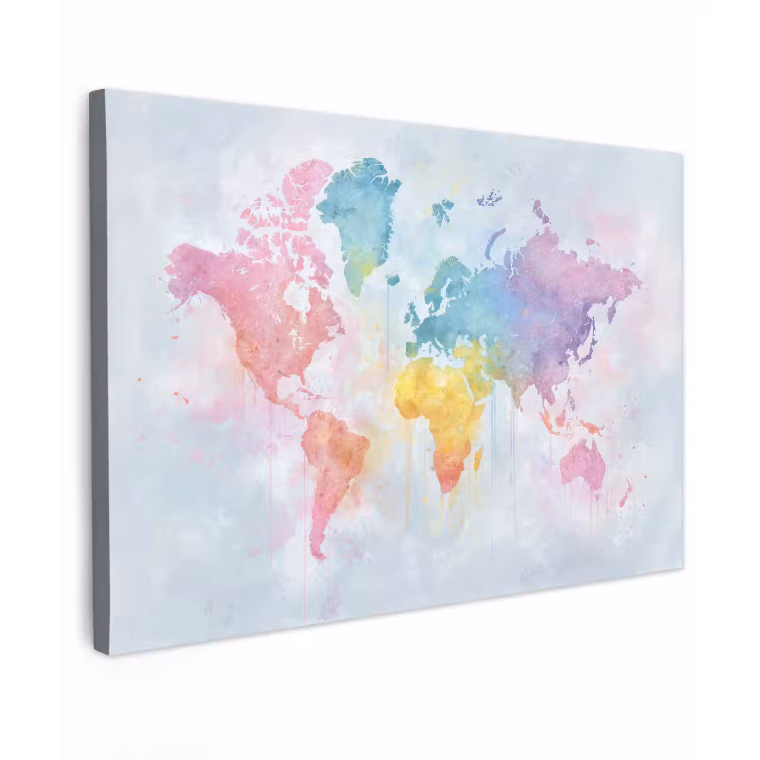 Pastel - Wereldkaart - Druppels Tuinposter op houten frame 2 cm dik klein -3d