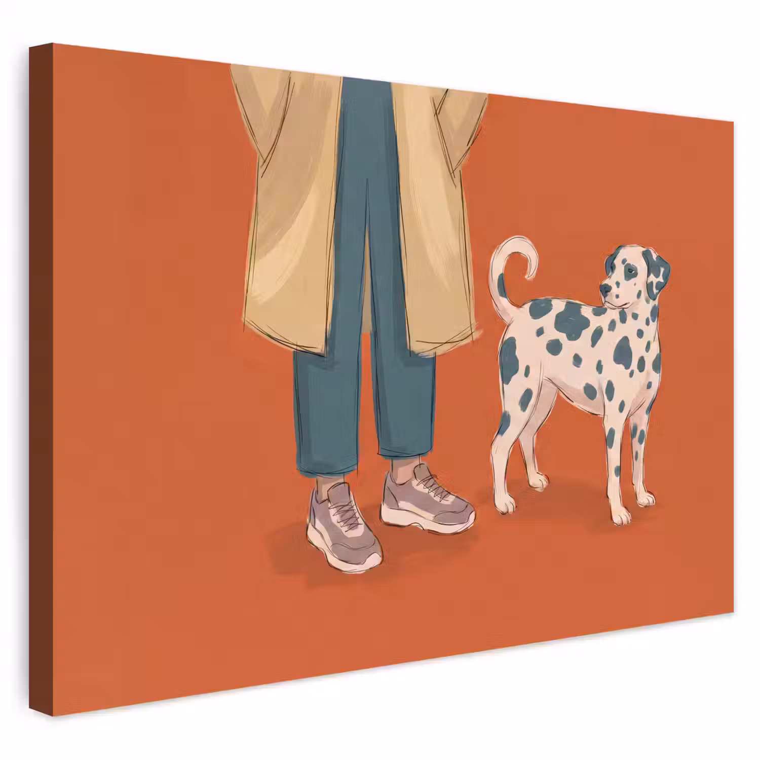 Persoon - Hond - Dieren - Illustratie - Modern Tuinposter op houten frame 2 cm dik klein -3d