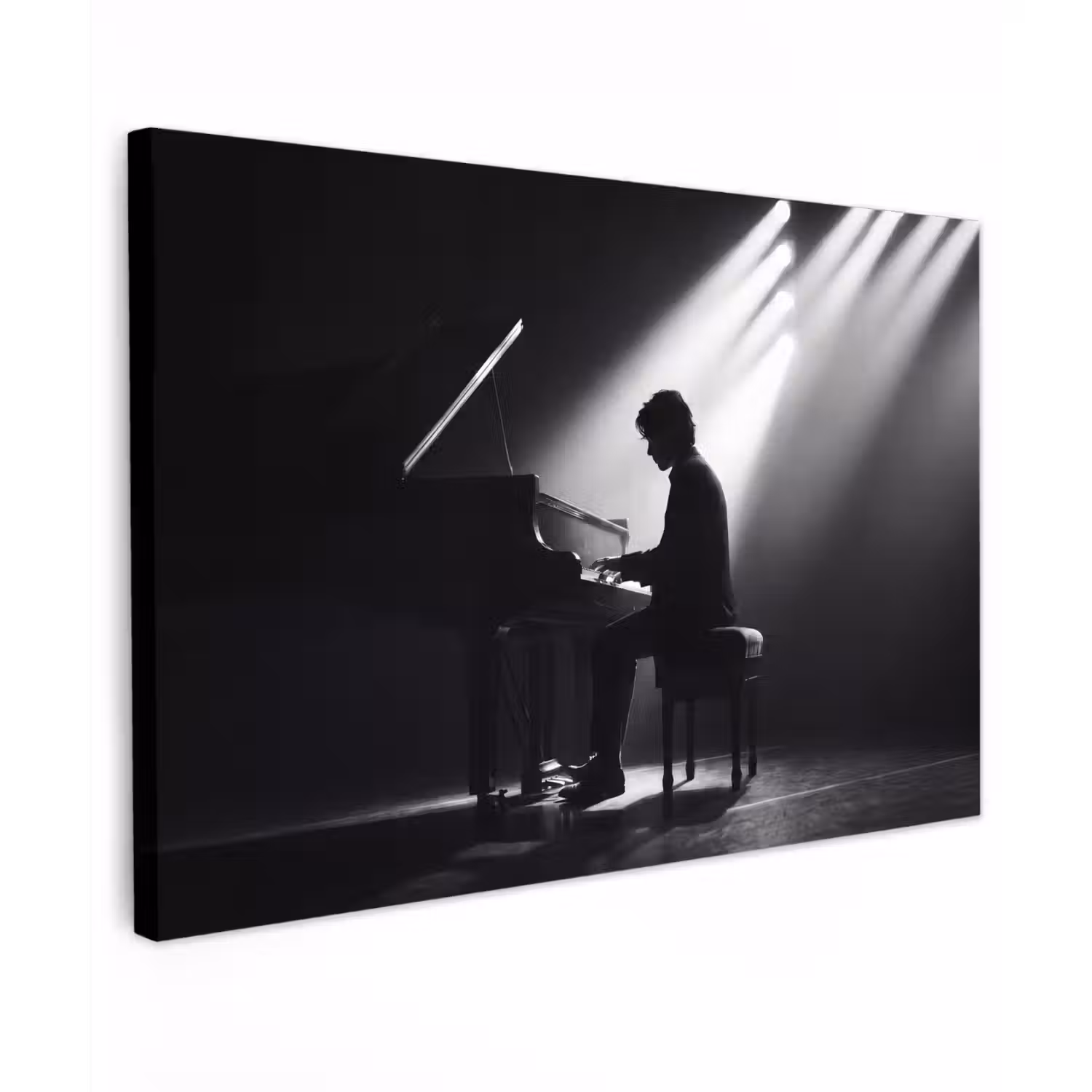 Persoon - Piano - Muziek - Zwart-wit - Podium Tuinposter op houten frame 2 cm dik klein -3d