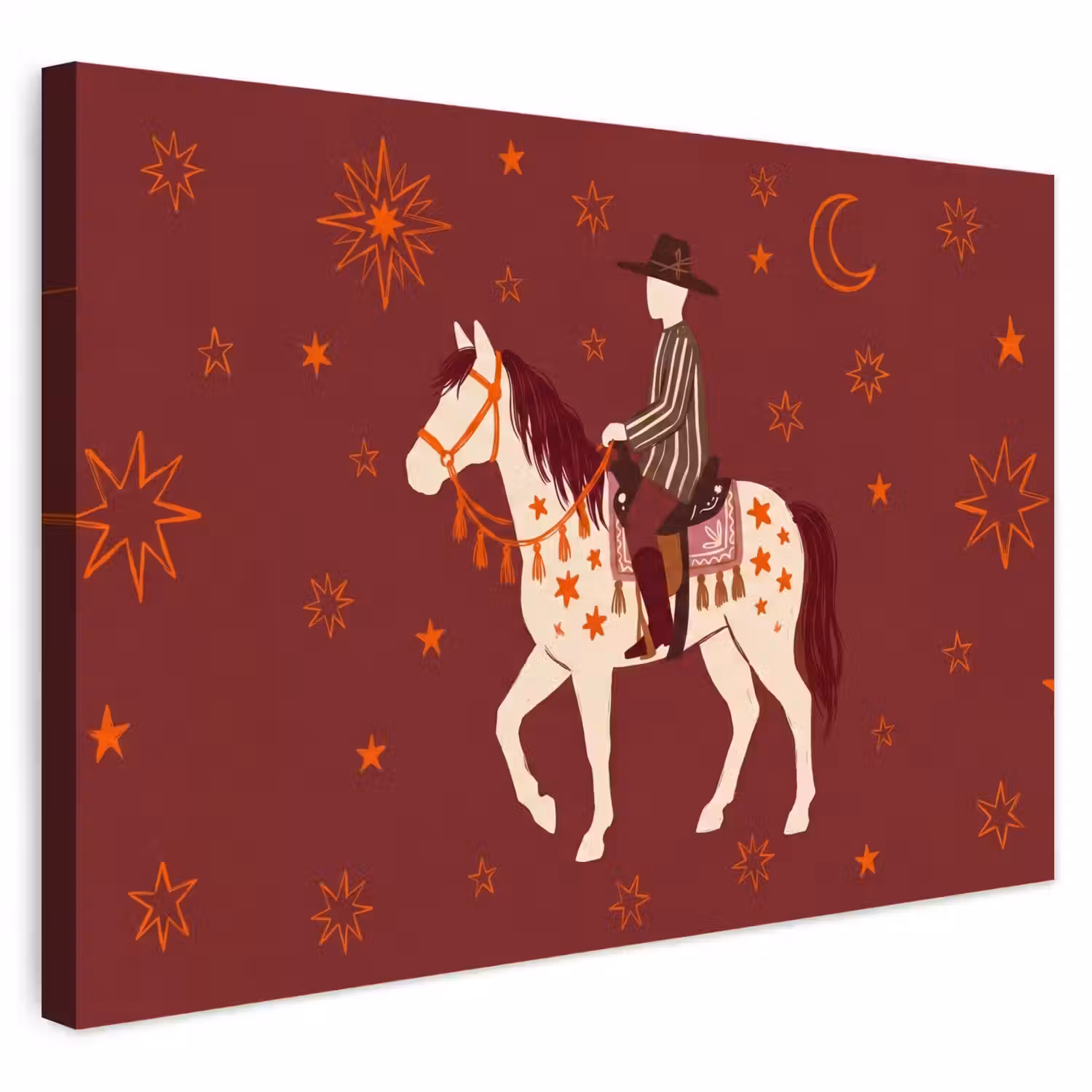 Paard - Ruiter - Sterren - Nacht - Illustratie Tuinposter op houten frame 2 cm dik klein -3d