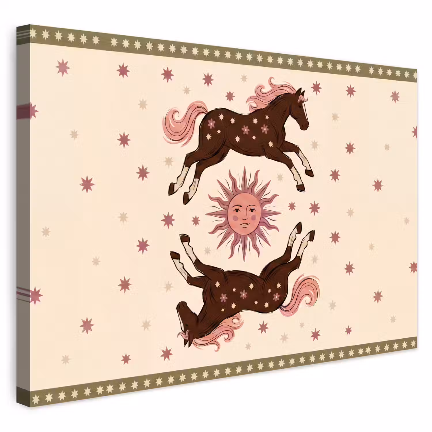 Paard - Zon - Mystiek - Illustratie - Roze Tuinposter op houten frame 2 cm dik klein -3d