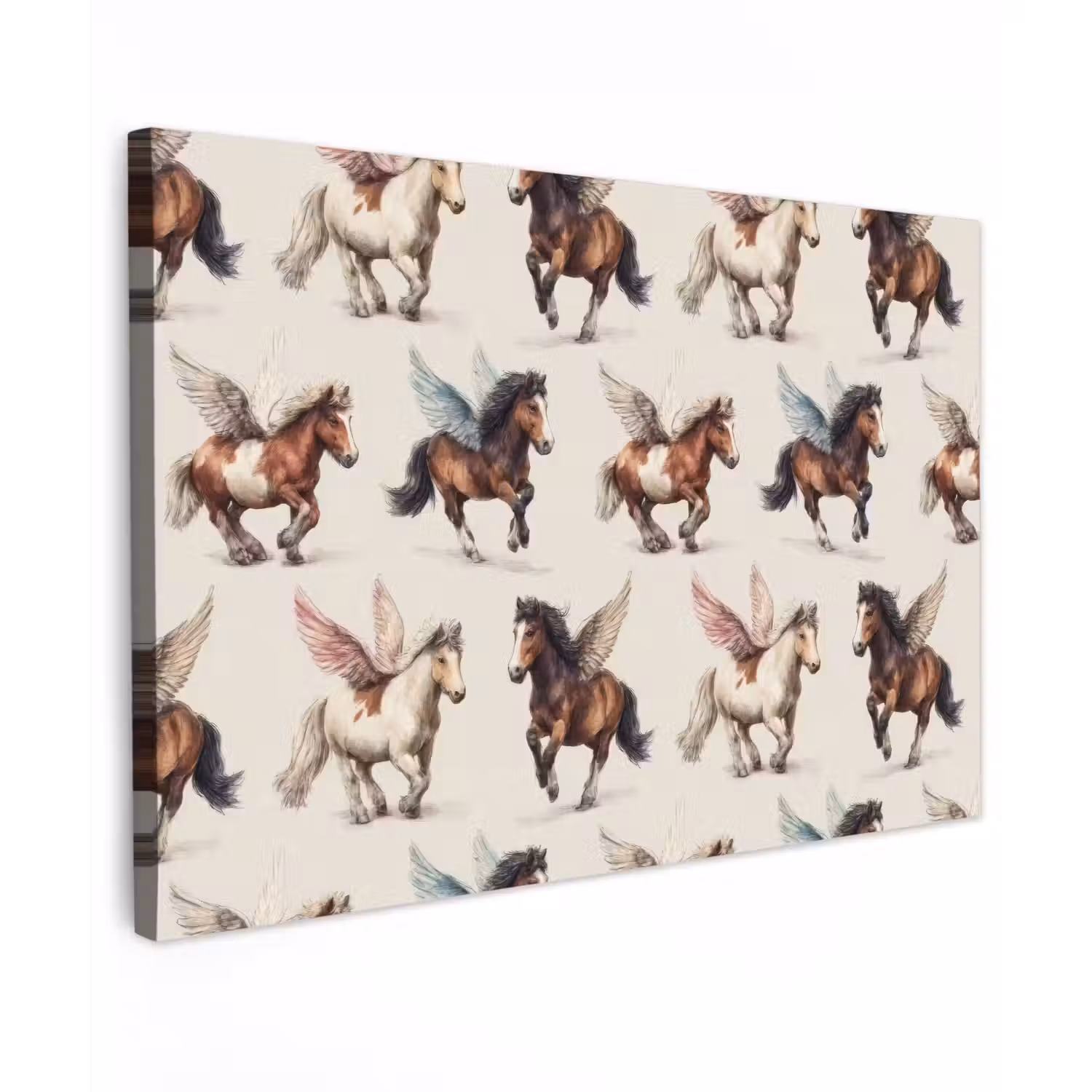 Paarden - Vleugels - Kleurrijk Tuinposter op houten frame 2 cm dik klein 845 -3d