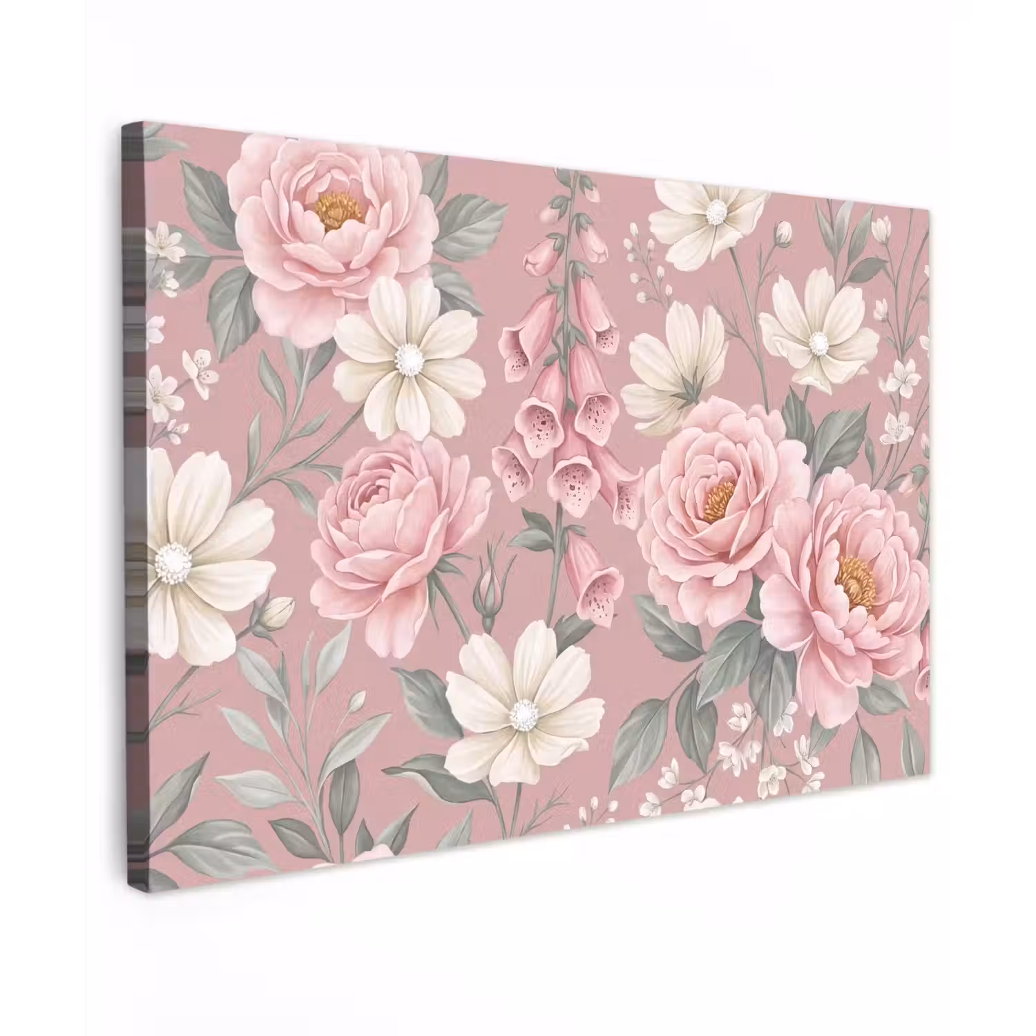 Pioenrozen - Vingerhoedskruid - Pink Tuinposter op houten frame 2 cm dik klein -3d