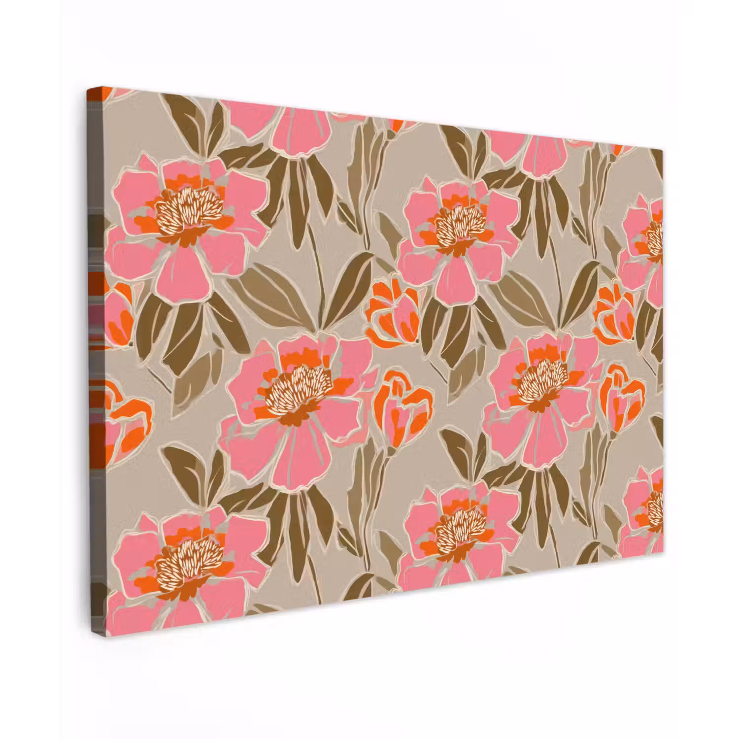 Pioenrozen - Patroon - Roze Tuinposter op houten frame 2 cm dik klein 845 -3d