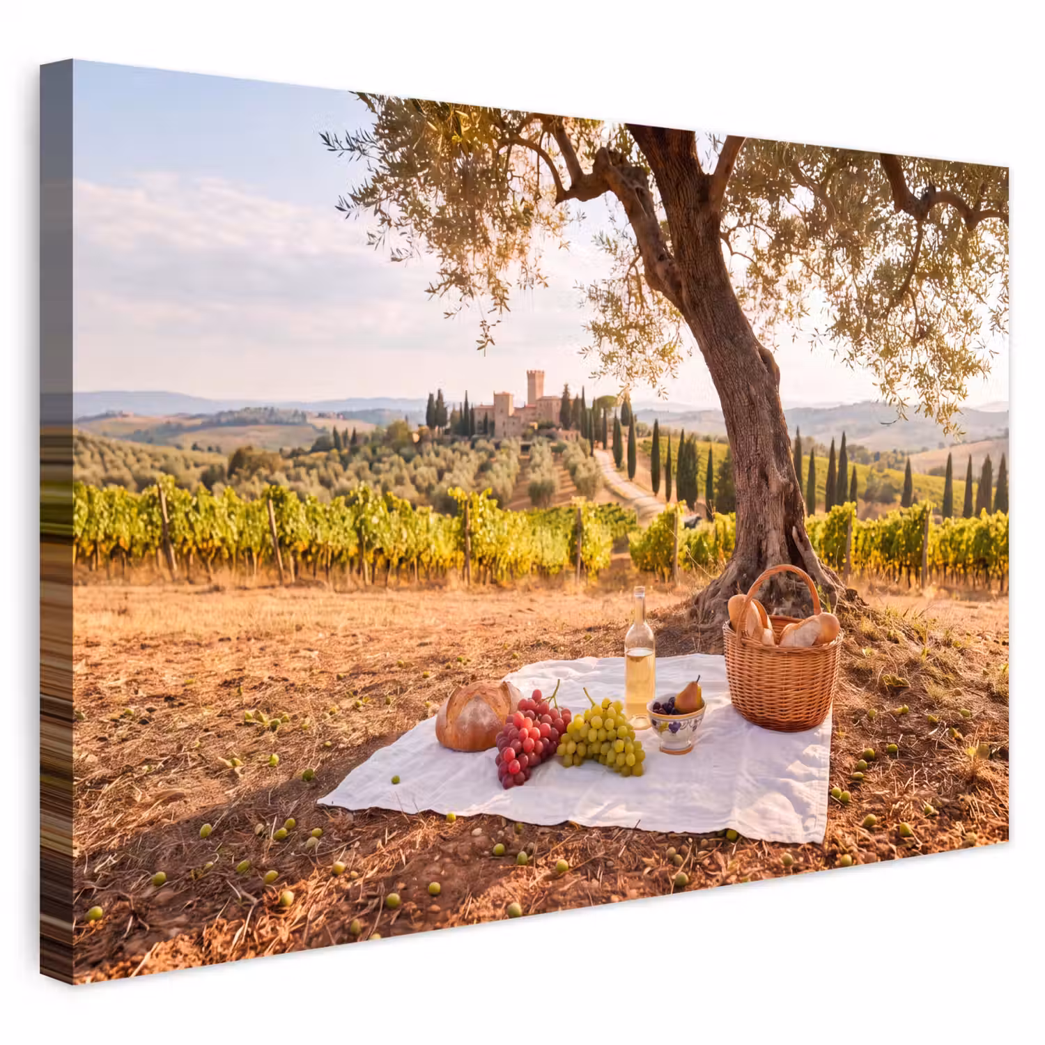 Picknick - Wijngaard - Landschap - Zomer - Eten Tuinposter op houten frame 2 cm dik klein -3d