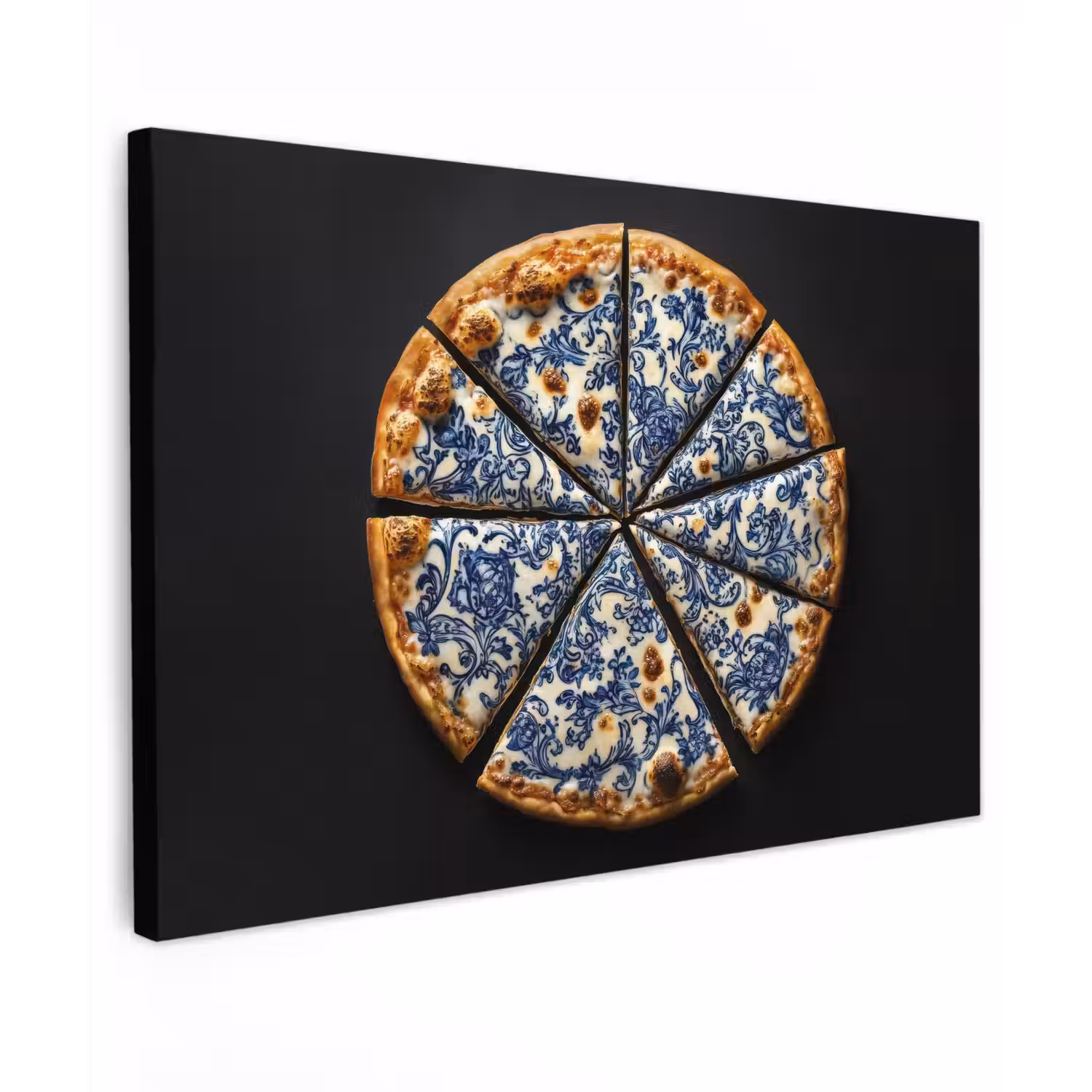 Pizza - Eten - Delftsblauw Tuinposter op houten frame 2 cm dik klein -3d
