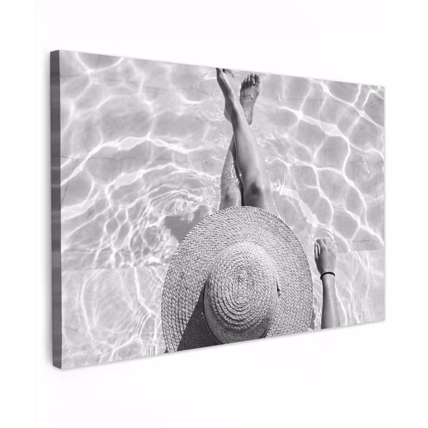 Zwembad - Hoed - Water - Zwart - Wit - Zomers Tuinposter op houten frame 2 cm dik klein -3d