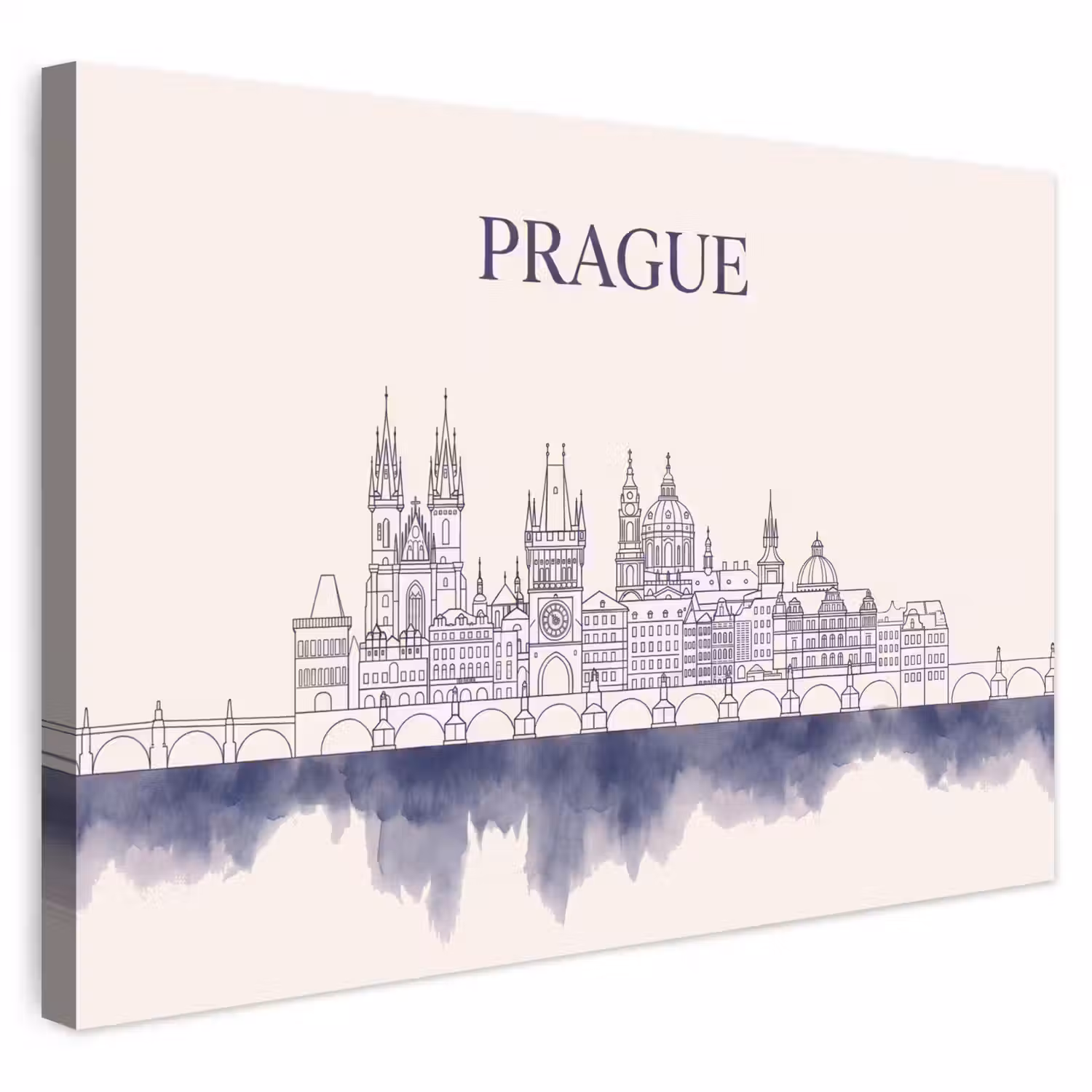 Praag - Skyline - Architectuur - Blauw Tuinposter op houten frame 2 cm dik klein -3d