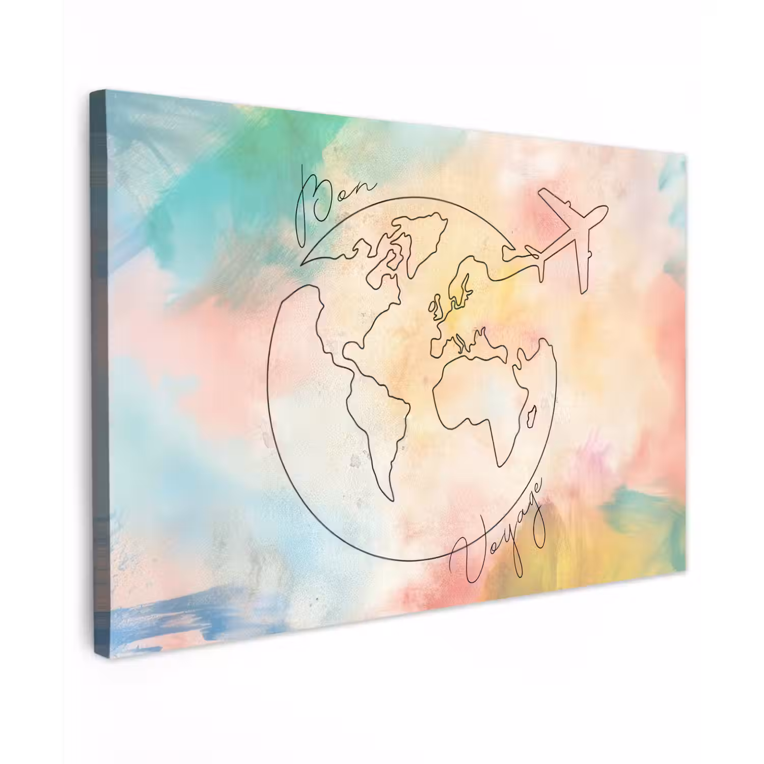 Voyage - Wereldbol - Pastel - Quote Tuinposter op houten frame 2 cm dik klein -3d