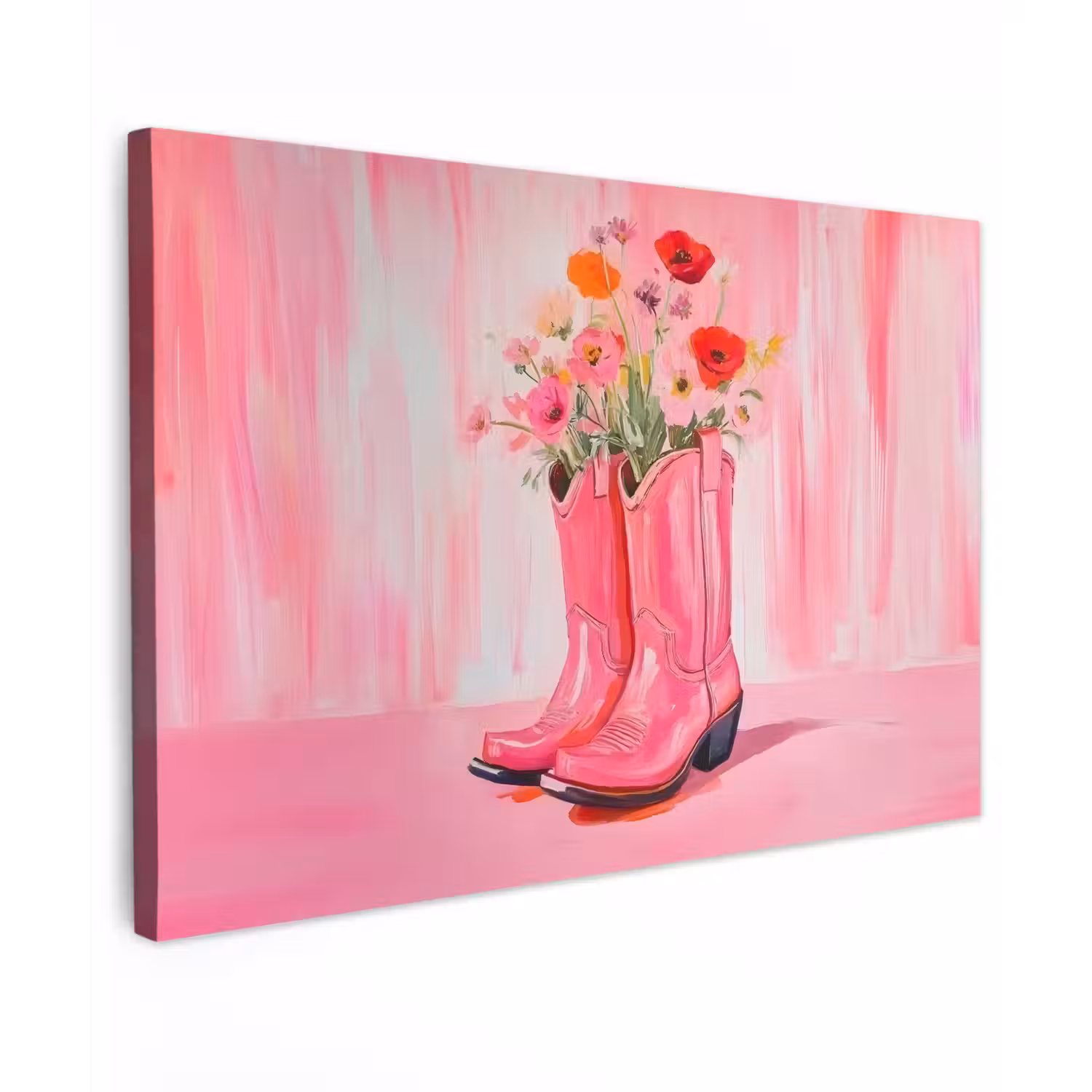 Roze - Bloemen - Cowboy Tuinposter op houten frame 2 cm dik klein -3d