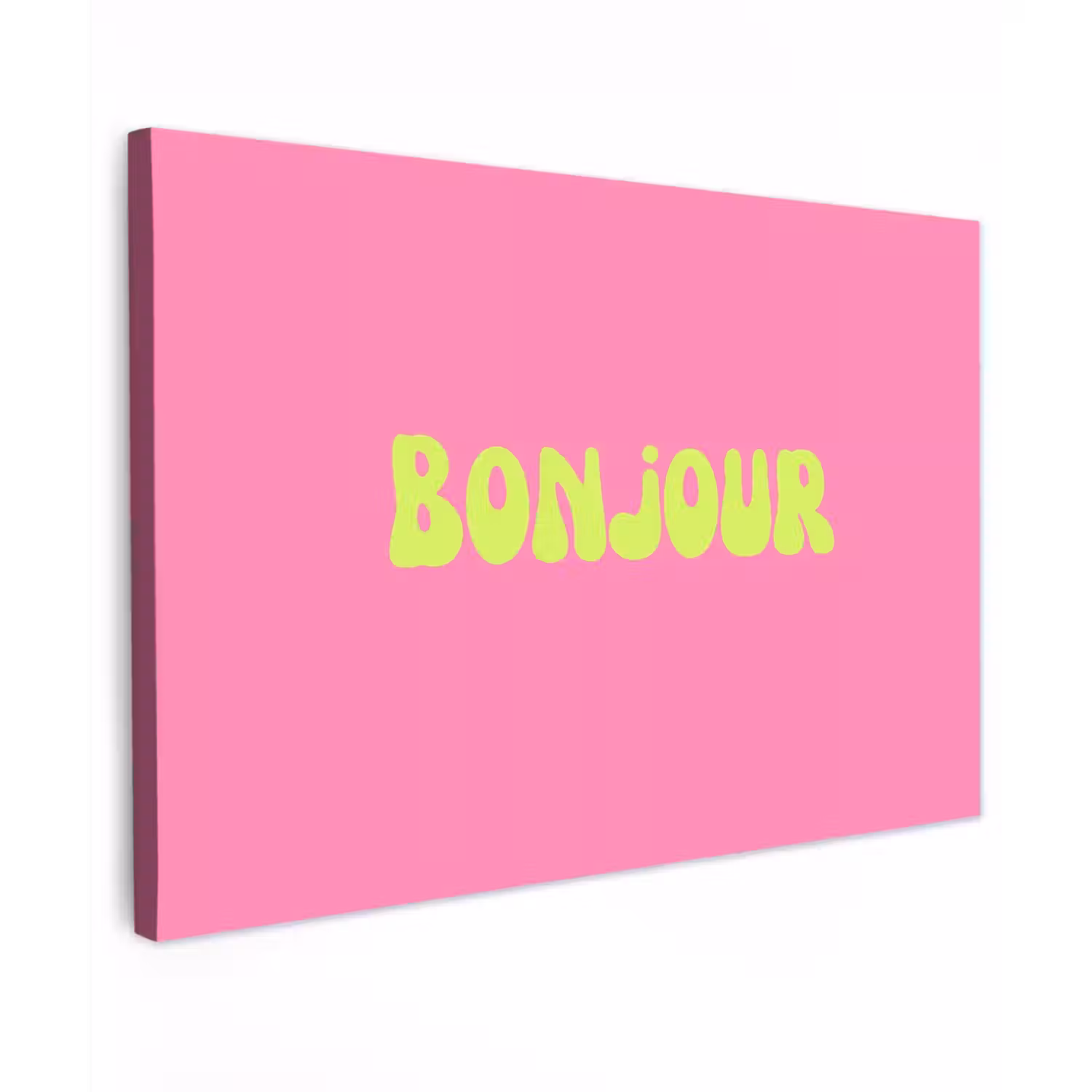 Roze - Groene bonjour - Organisch Tuinposter op houten frame 2 cm dik klein -3d