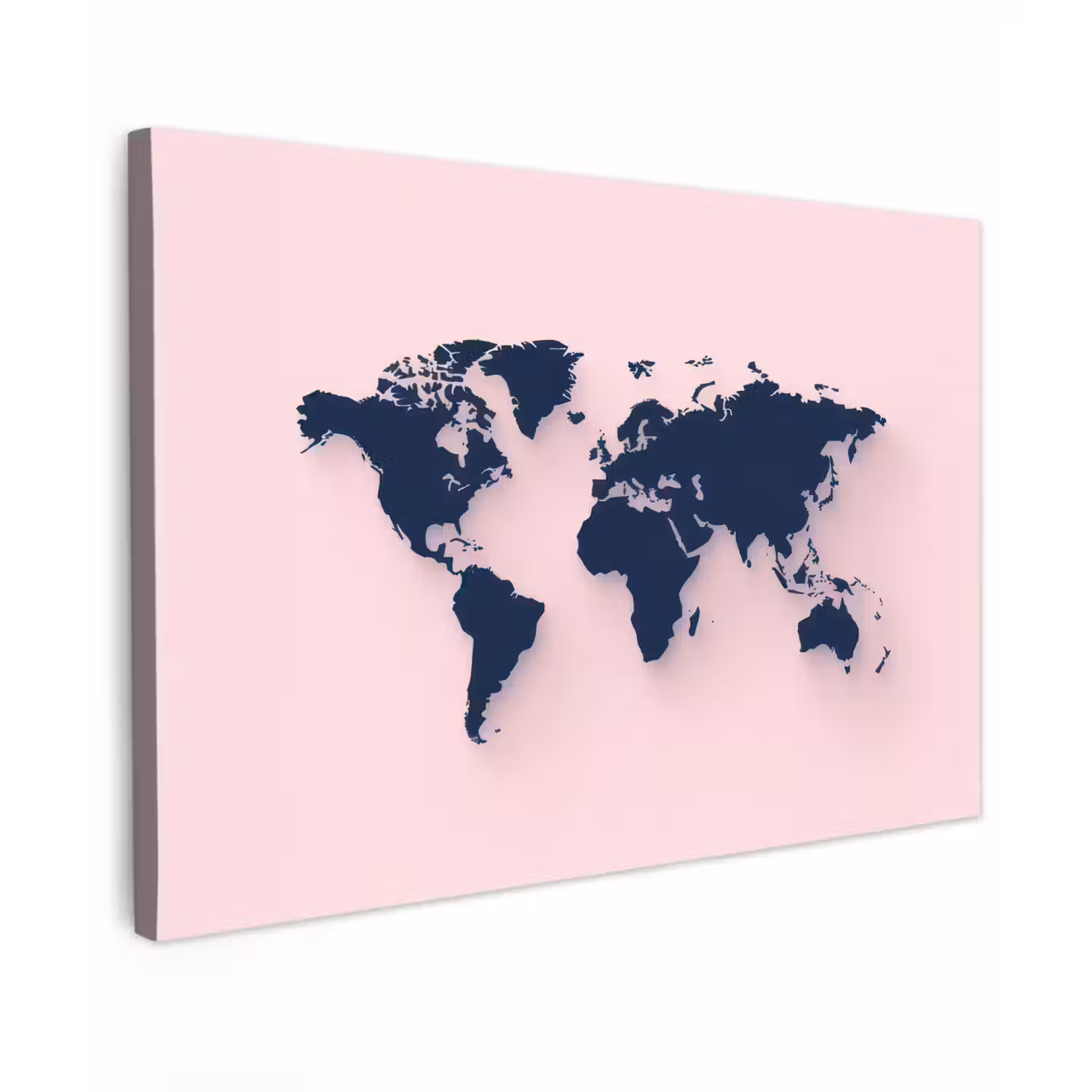 Roze - Contrast - Blauw - Wereldkaart Tuinposter op houten frame 2 cm dik klein -3d