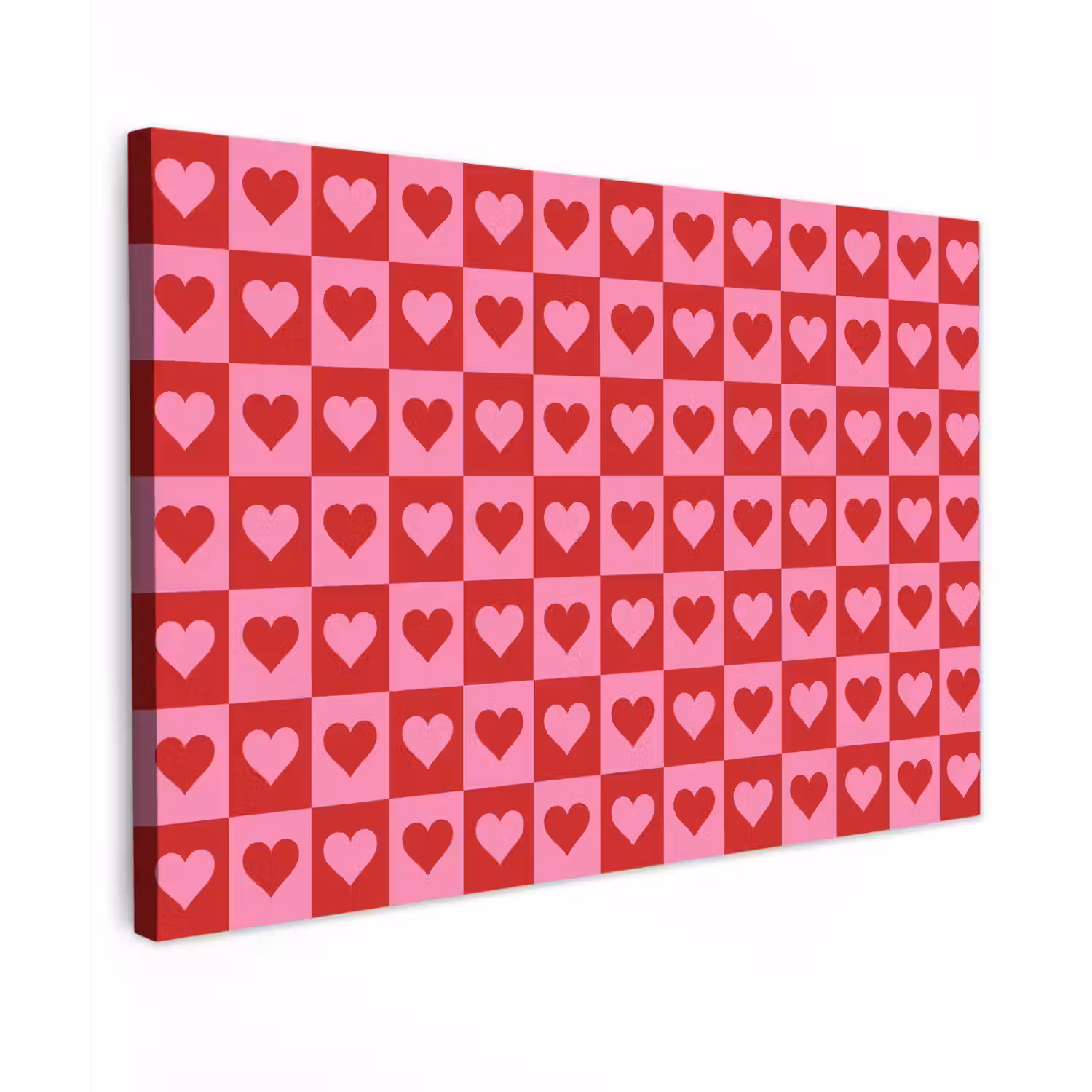 Rood - Roze - Schaakbord - Valentijn Tuinposter op houten frame 2 cm dik klein -3d