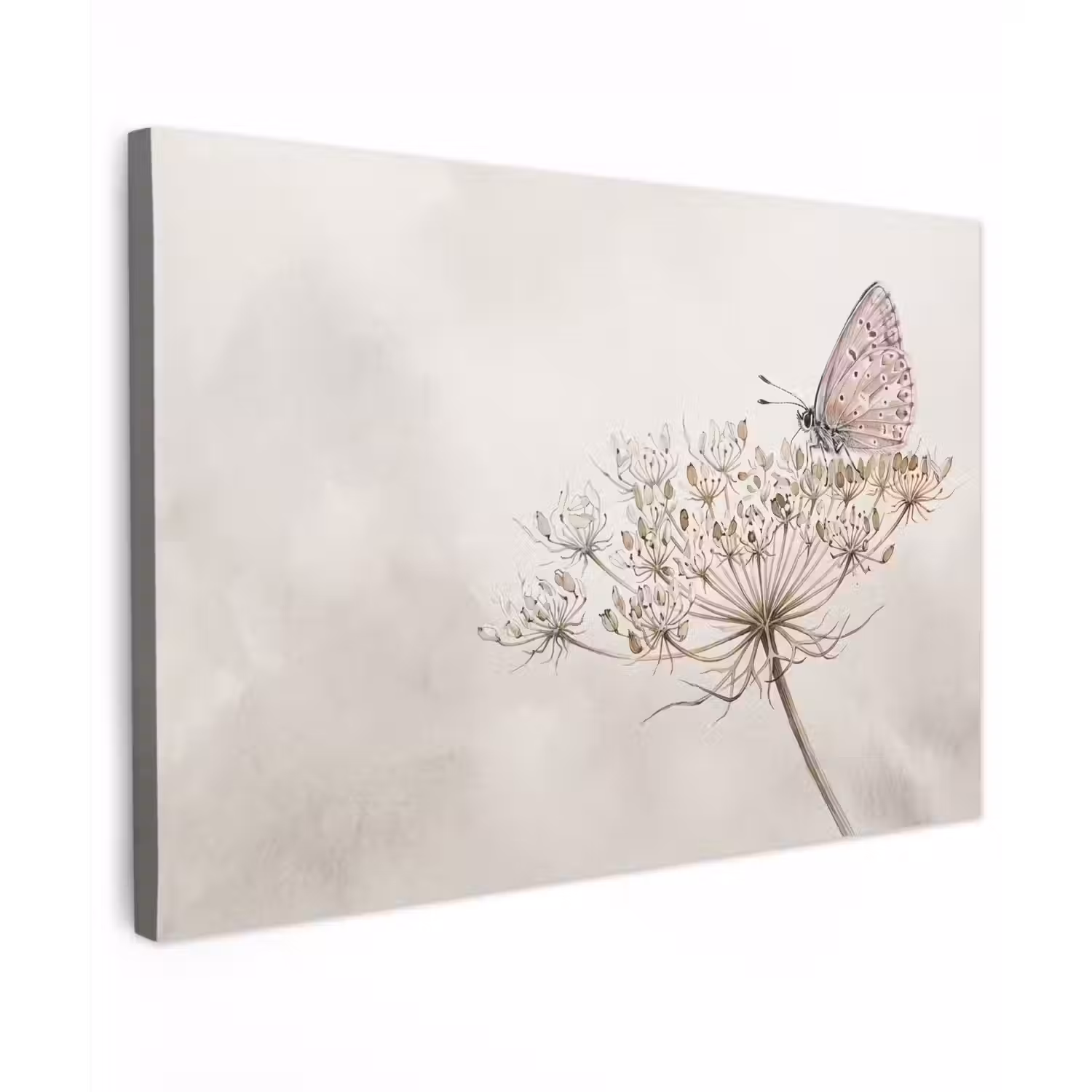 Vlinder - Bloem -Natuur - Beige Tuinposter op houten frame 2 cm dik klein -3d