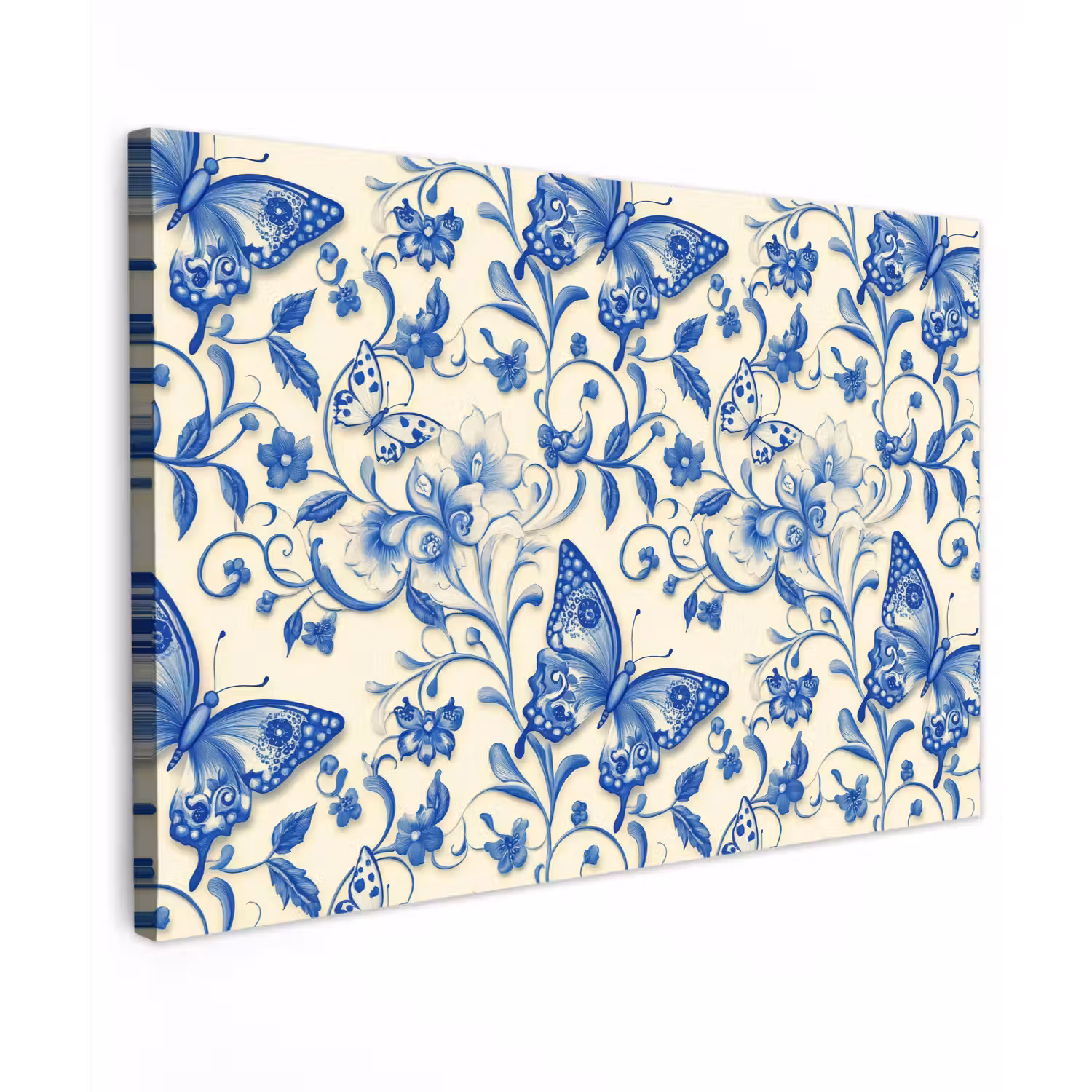 Vlinders - Bloemen - Blauw - Botanisch Tuinposter op houten frame 2 cm dik klein 845 -3d