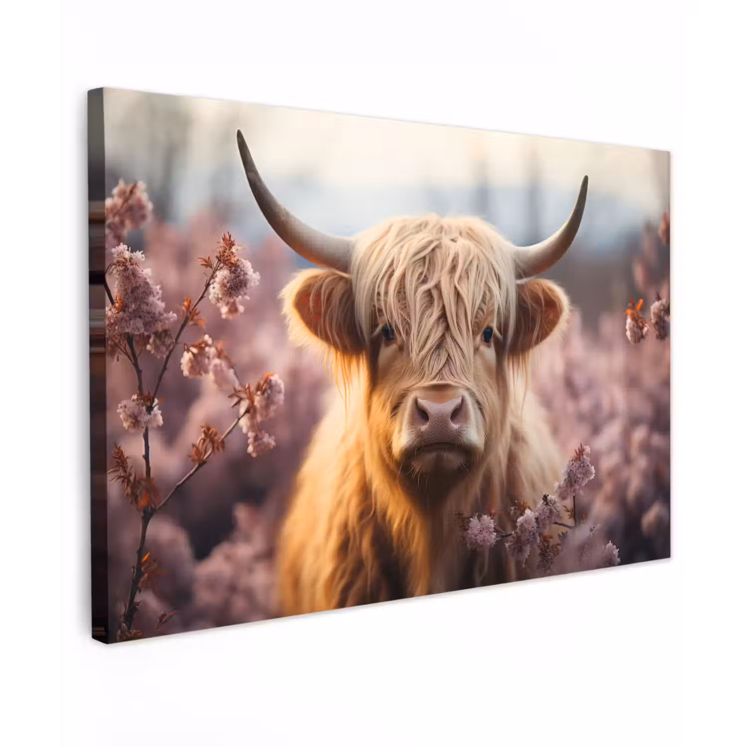 Schotse hooglander - Lente - Hooglanden Tuinposter op houten frame 2 cm dik klein -3d